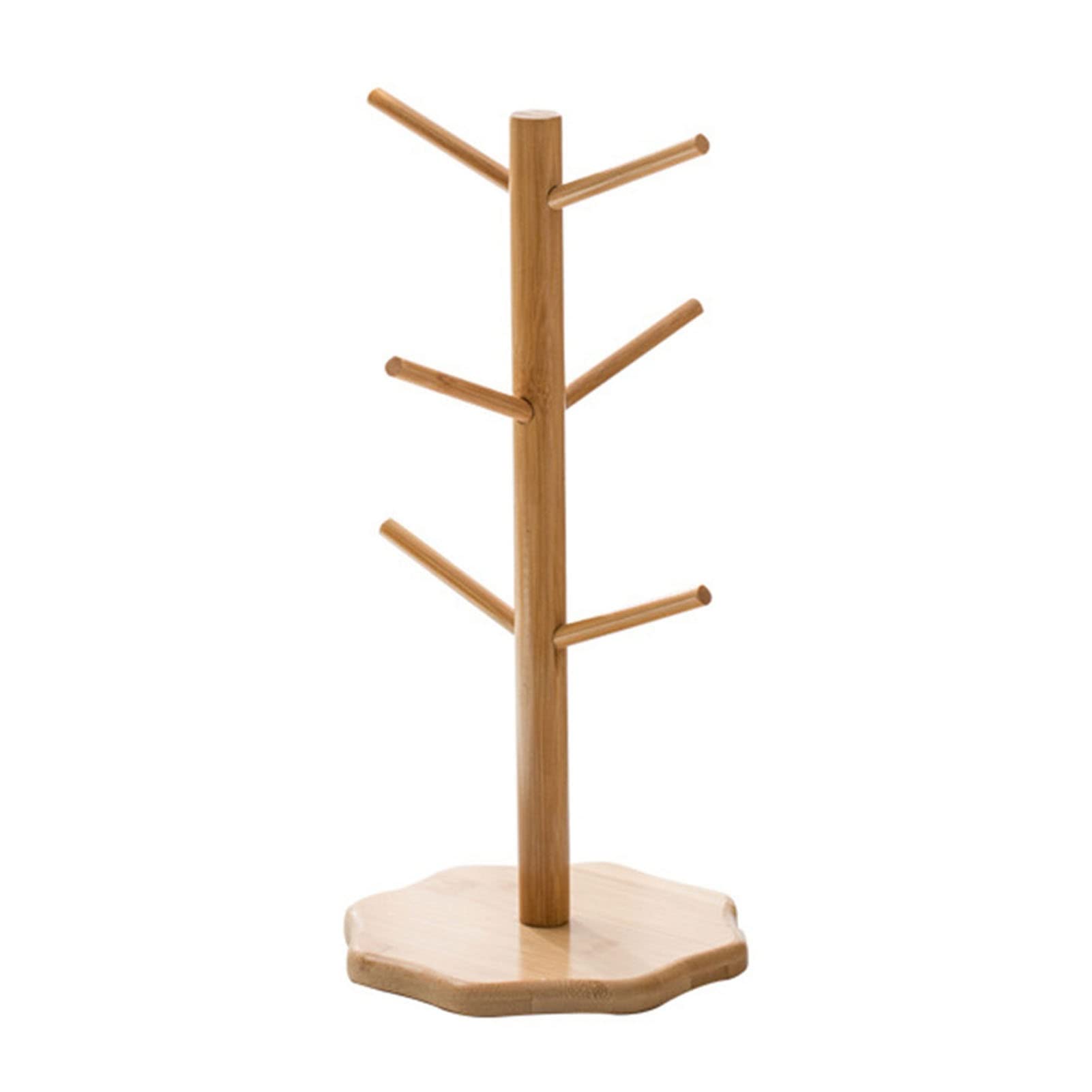 Bamboo Mug Tree with 6 Hooks & Octagon Base - Countertop Coffee Cup Holder Stand - Durable Removable Mug Organizer for Kitchen, Office, or Cafe Use