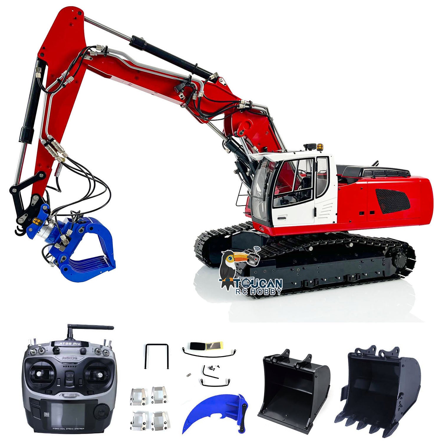 MTM 1/14 Scale 946 3 10CH RC Hydraulic Excavator Toy - 3 Arms Metal Digger with Ripper & Grab Bucket, Assembled & Painted Model for Construction Enthusiasts - Perfect for Kids Play, Collectors Display and Construction Simulation