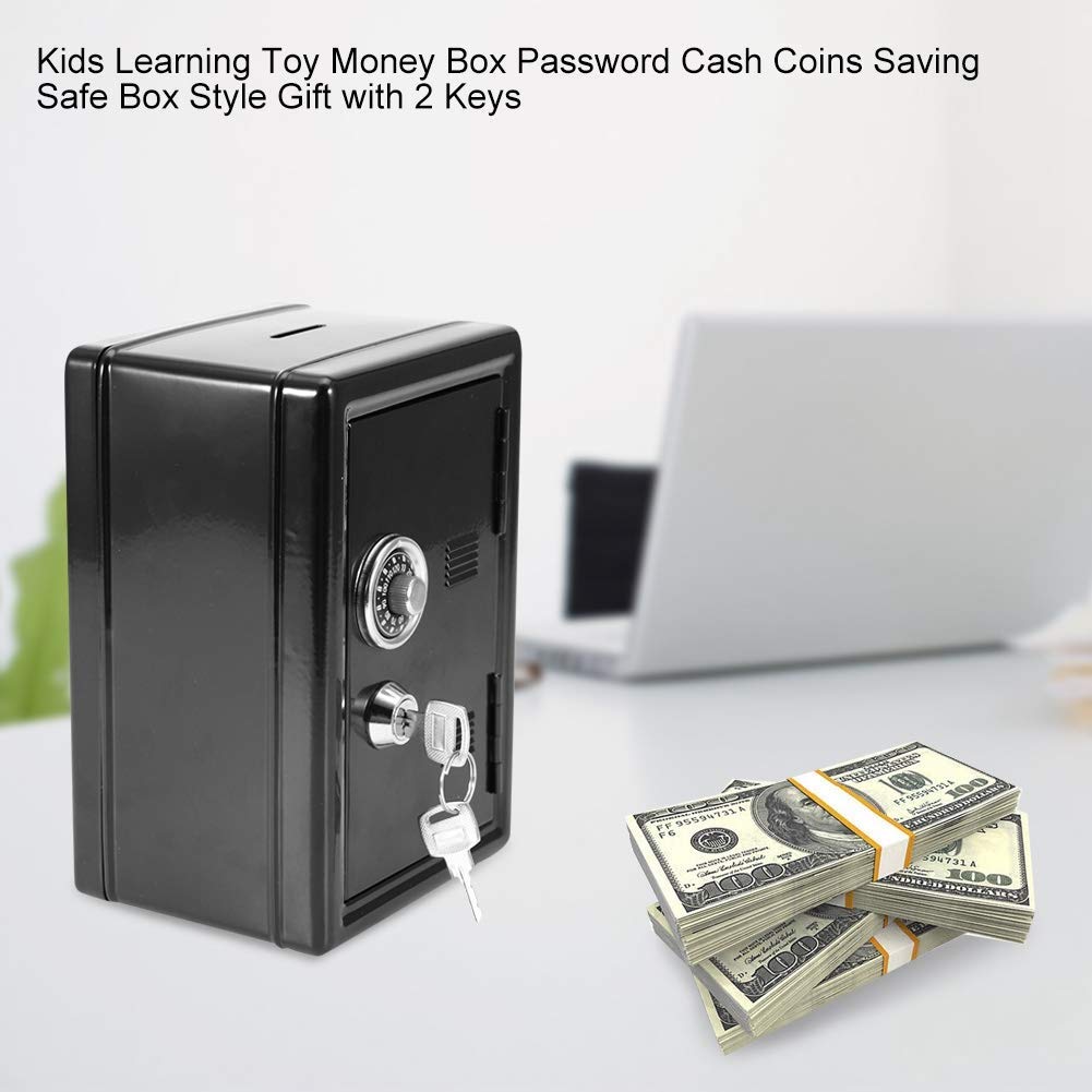 Yosoo Kids Money Saving Bank - Password Protected Piggy Bank with 2 Keys for Cash & Coin Storage | Perfect Gift for Children's Financial Education (Black) | Birthday Present, Allowance Management, Savings Goal Tracking