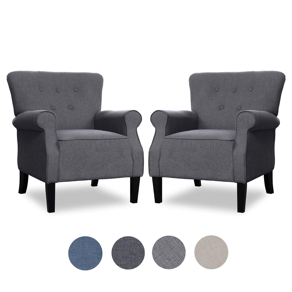 Romayard 2-Piece Mid Century Modern Accent Chairs - Upholstered Armchairs for Living Room, Bedroom, Office & Lounge - Comfortable Single Sofa Chairs for Home Decor, Reading Nook & Coffee Shop Seating