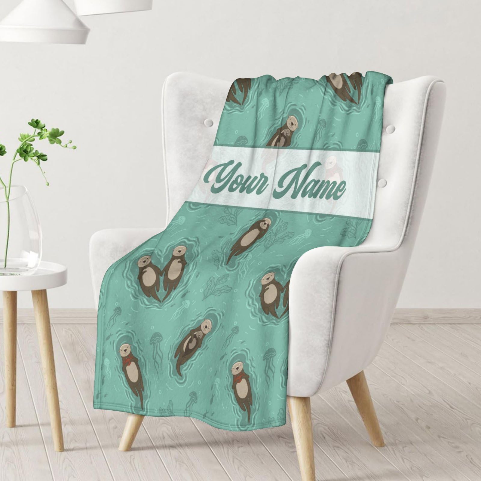 Personalized Otter Blanket with Name - 50x60 Inch Soft Plush Throw Blanket for Teens - Cute Otter Print Fuzzy Blanket for Bed, Couch, Sofa - Perfect Gift for Birthday, Christmas & Cozy Home Decor