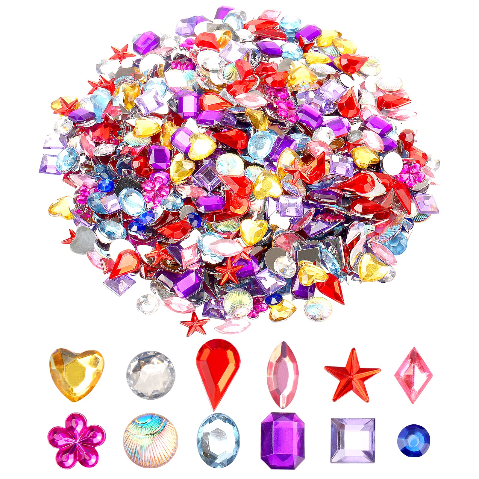 1200pcs Acrylic Flatback Rhinestones for Crafts - 12 Shapes (6-13mm) Bling Crystal Gems for DIY Jewelry, Scrapbooking & Party Decorations - Kids Art Supplies with Storage Box - Perfect for Home Decor, Wedding Invitations & Nail Art