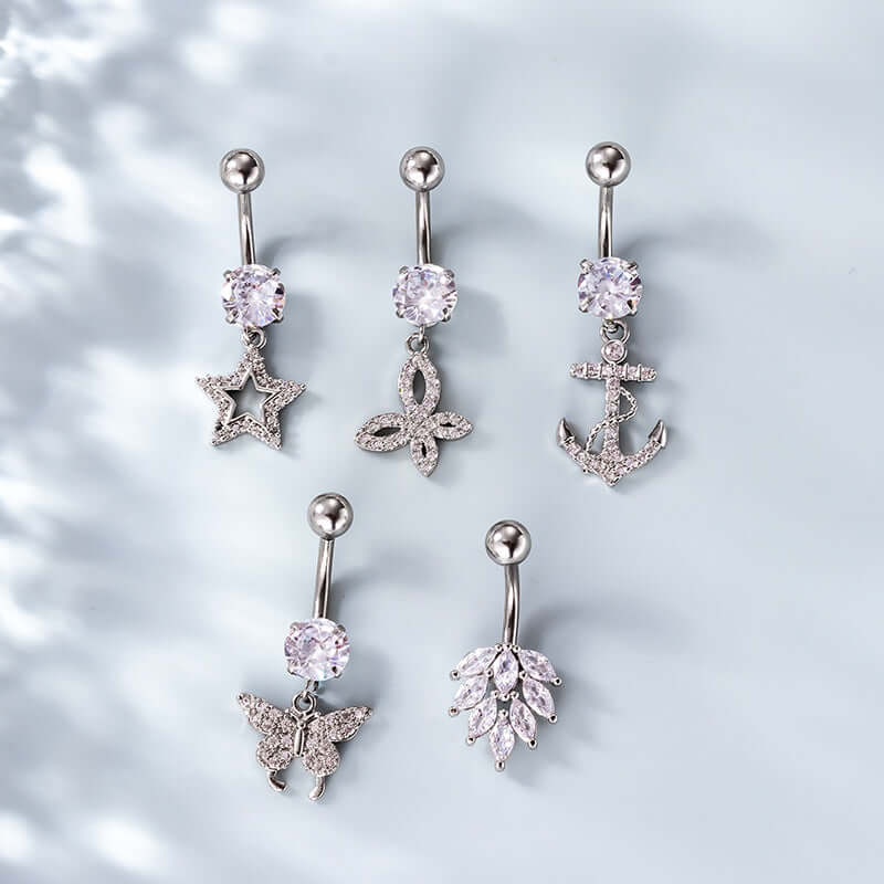 14G Hypoallergenic Surgical Steel Leaf Heart Belly Button Ring | HSPJ744 - Perfect for Piercing Lovers, Everyday Wear & Unique Body Jewelry Gifts