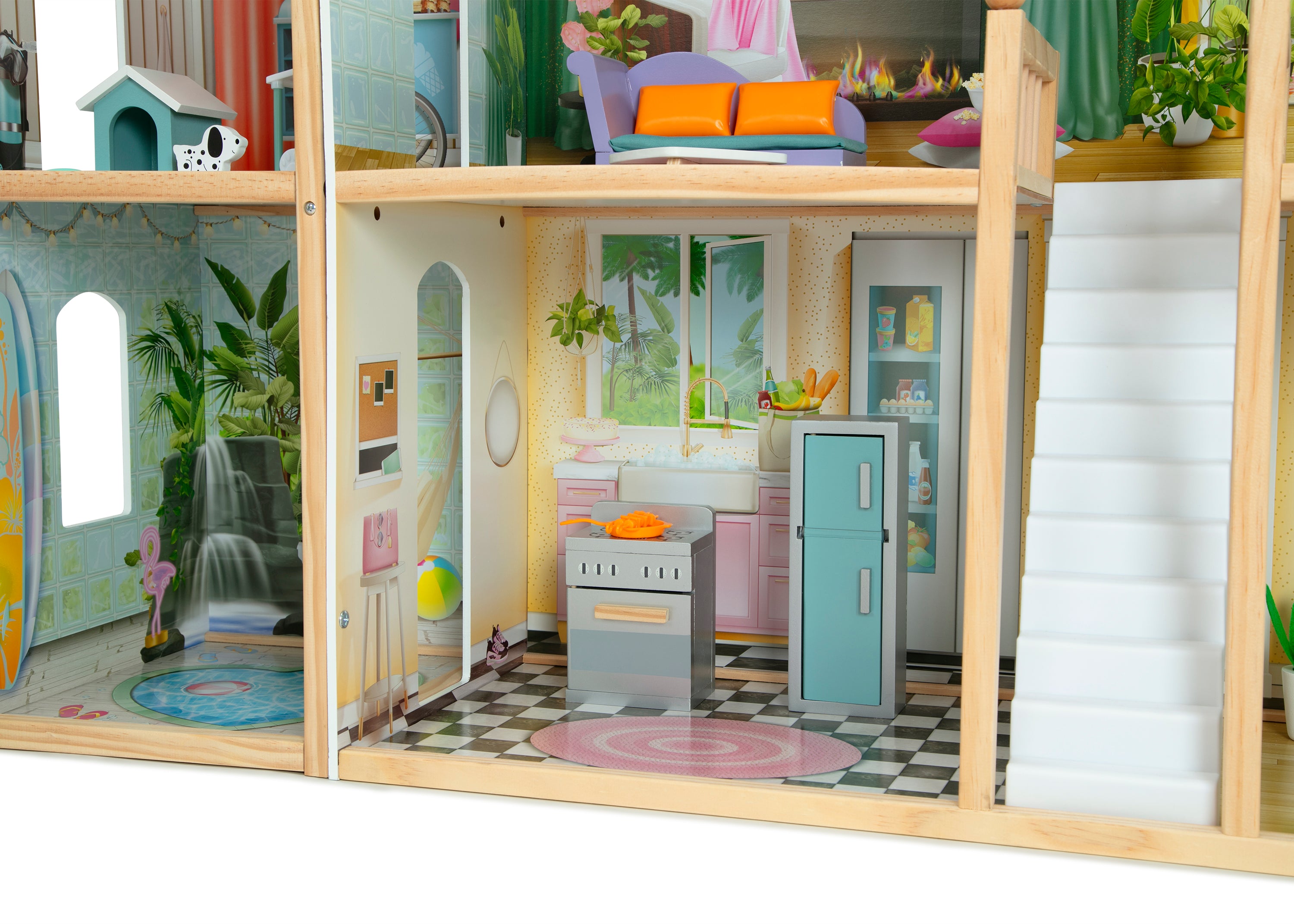 Deluxe Maui Dollhouse for Kids - Wooden Playhouse with Furniture & Accessories - Perfect for Pretend Play, Birthday Gifts & Home Decor