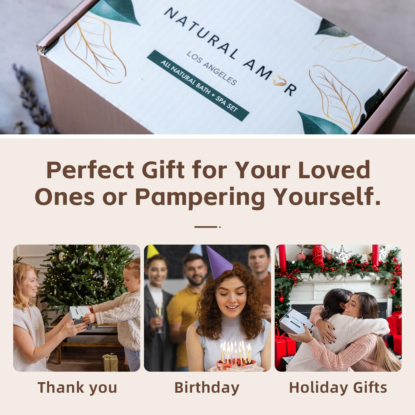 Natural Amor Handmade Spa Gift Set - 5 Piece Relaxing Skin Care Set for Women | Organic Self-Care Kit with Bath Salts, Body Butter & More | Perfect Birthday, Mother's Day & Holiday Gift | Ideal for Home Spa Nights, Pampering Sessions & Stress Relief
