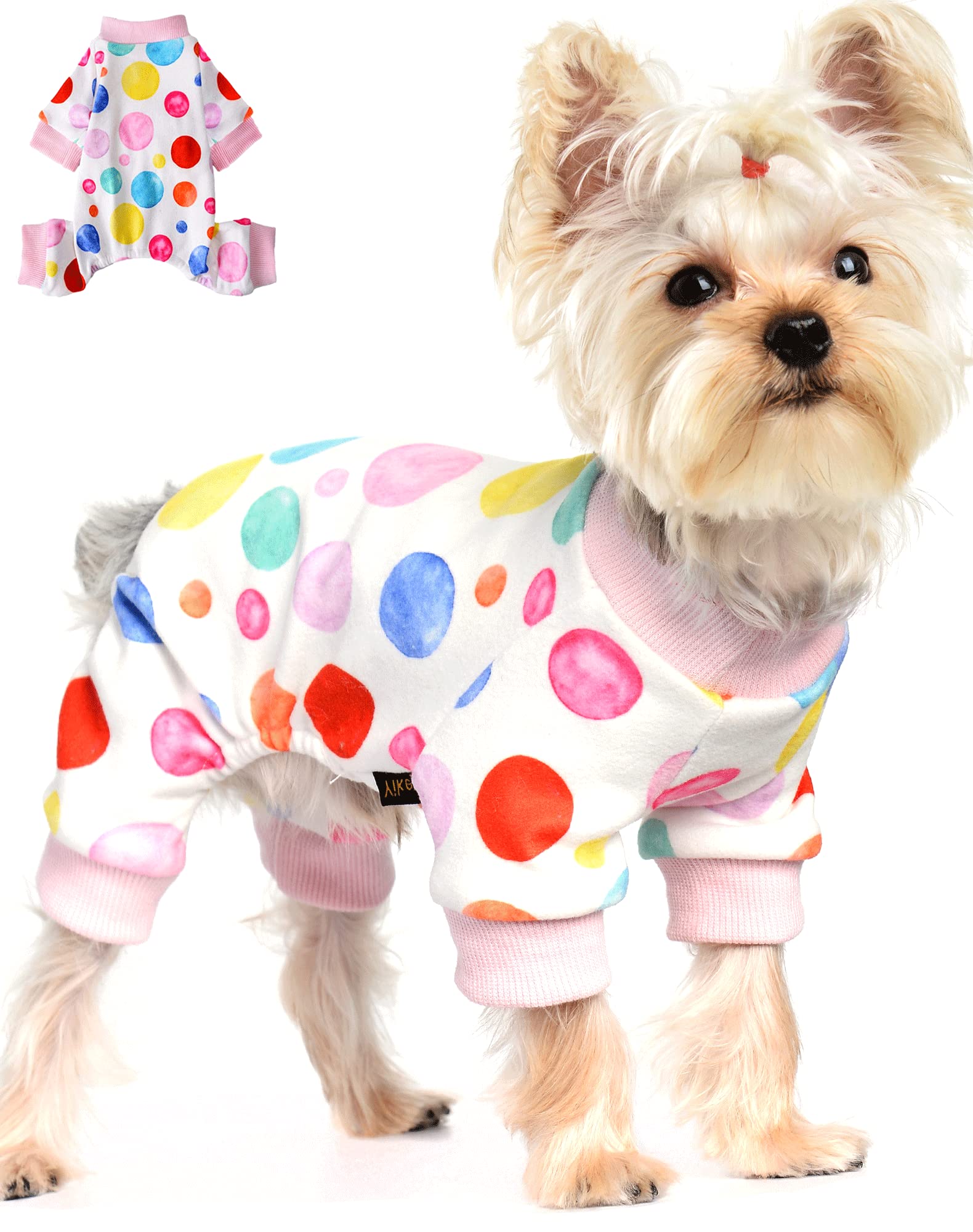 **Yikeyo Dog Pajamas - Warm Winter Dog Onesie for Small Dogs (Chihuahua, Yorkie) - Pink Polka Dots Pet Jumpsuit, Cozy Dog PJs & Cat Apparel - Perfect for Indoor Lounging & Cold Weather Comfort (Large, Polka Dots)**