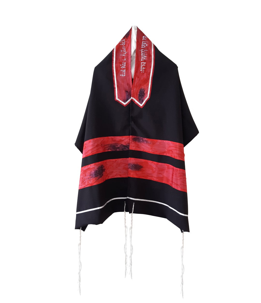 Hand-Painted Silk Stripes Black Tallit for Women & Girls | Dramatic Fire Lava Design | Bat Mitzvah & Tzitzit Prayer Shawl | Perfect for Synagogue, Jewish Ceremonies & Special Occasions
