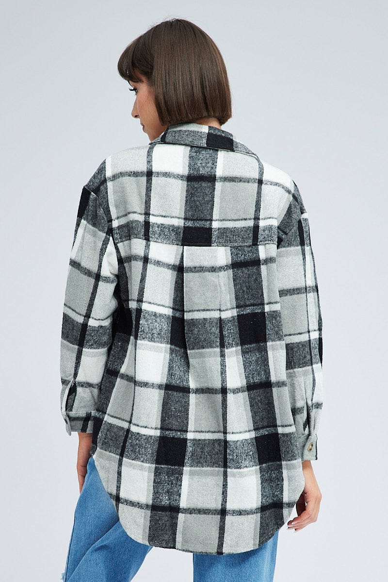 Black Check Oversized Shacket Long Sleeve for Women - Stylish Plaid Coatigan for Fall & Winter - Perfect for Casual Outings, Workwear and Layering