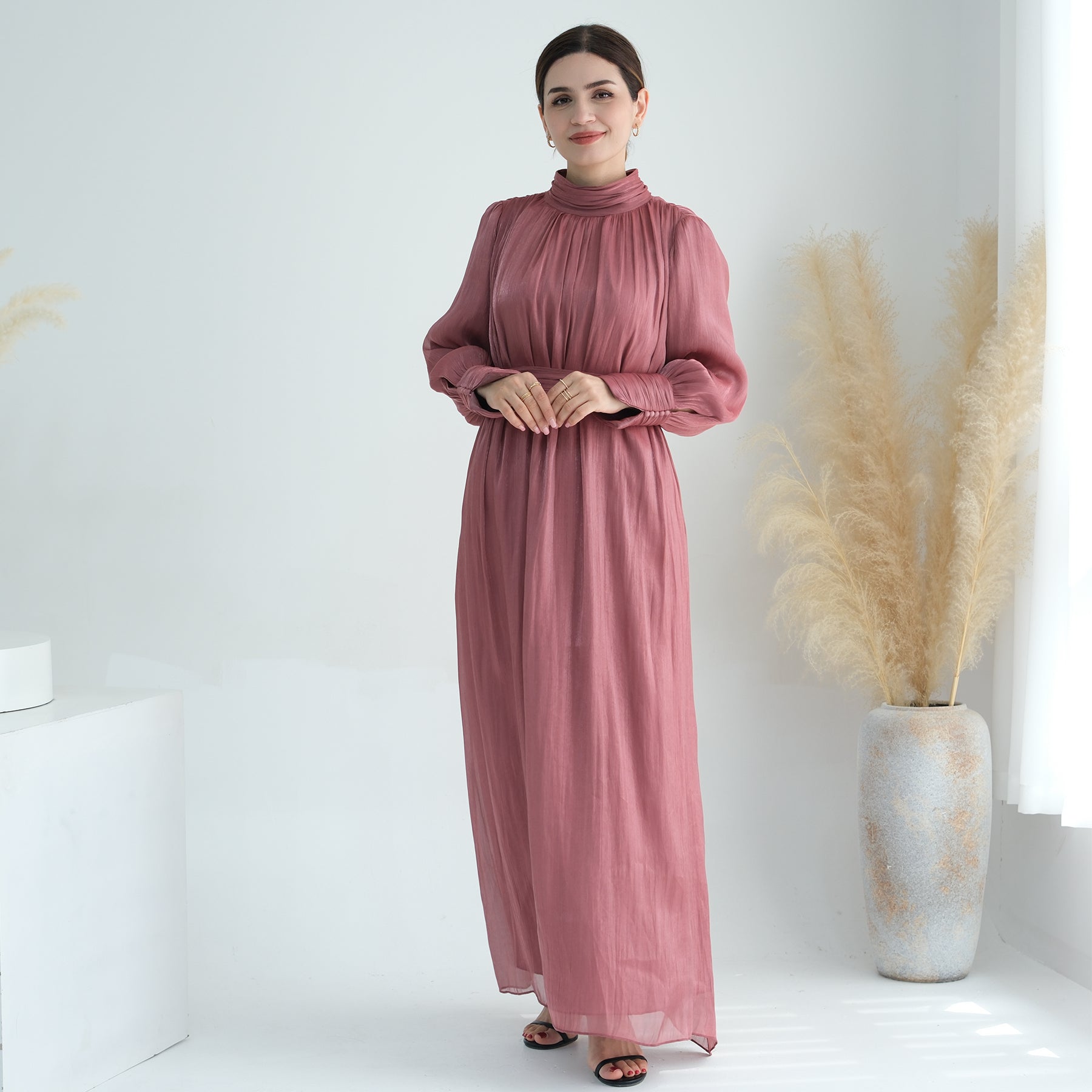 Indira Sparkles Long Sleeve Maxi Dress in Magenta | Elegant Evening Gown for Women | Perfect for Weddings, Parties & Special Occasions