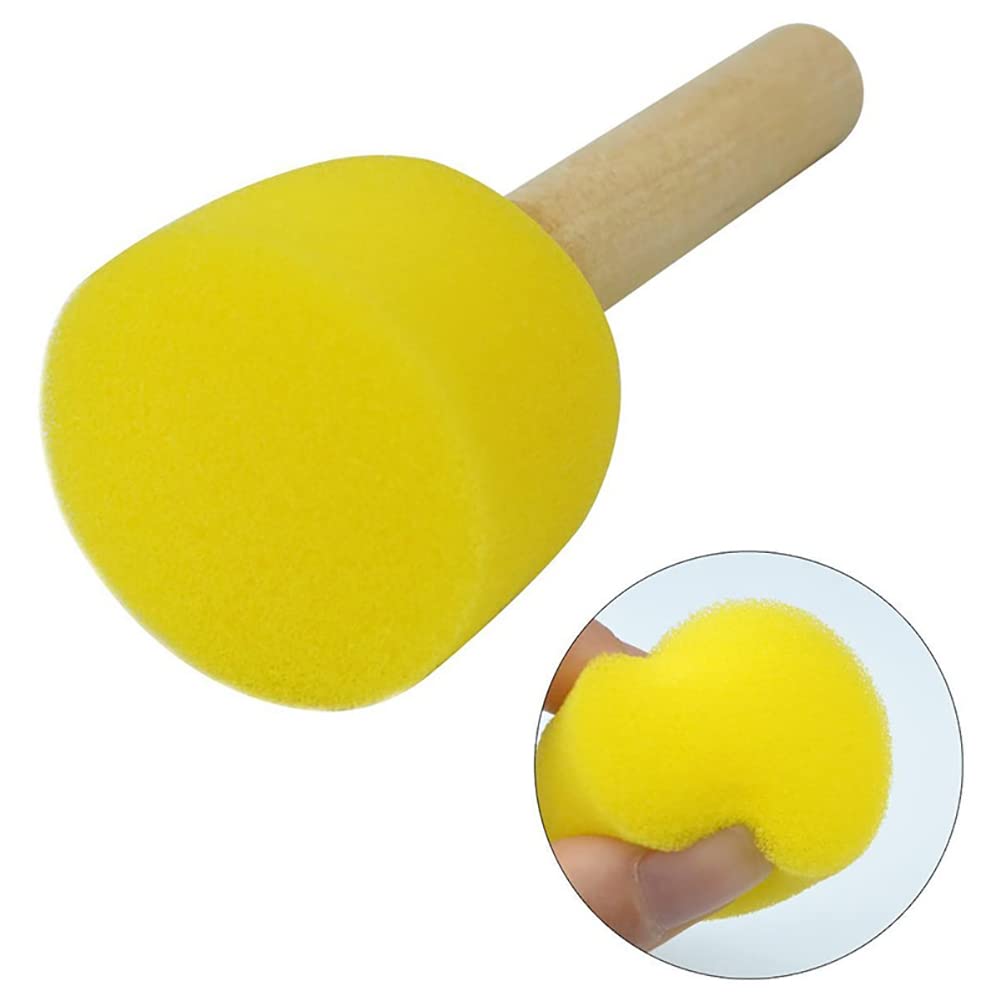40 Pcs 1.5cm Round Foam Paint Brushes with Wood Handle - Kids Art Sponges, Acrylic Painting & Wood Staining Sponges - Perfect for DIY Crafts, Home Decor & School Art Projects