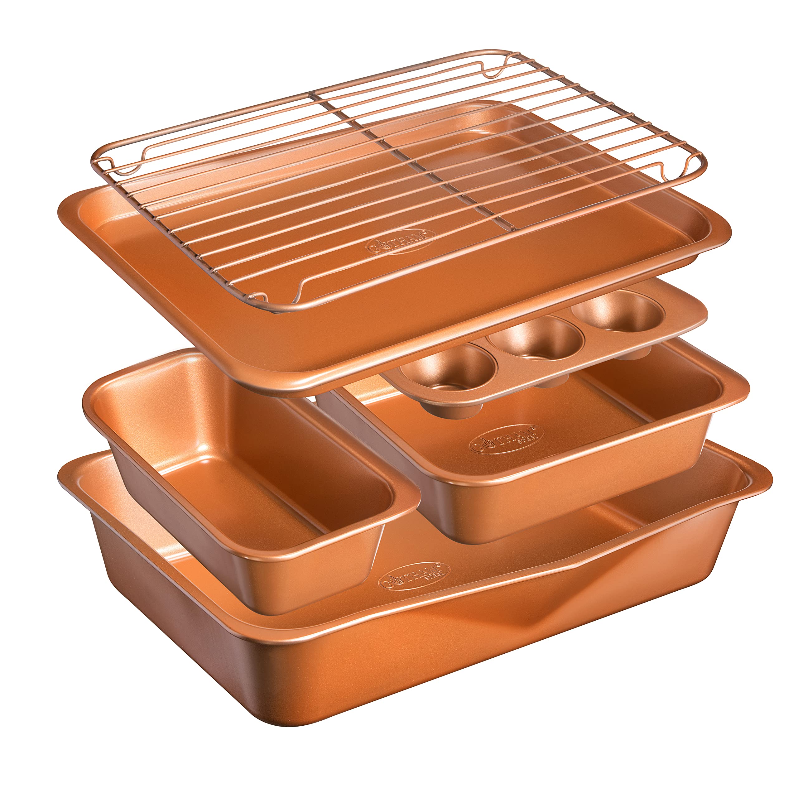 6-Piece Non-Stick Bakeware Set - Baking Pans, Cookie Sheet, Loaf Pan & Muffin Tin with Ti-Cerama Copper Coating | PFOA Free | Graphite Finish | Perfect for Baking Cookies, Cakes & Breads at Home