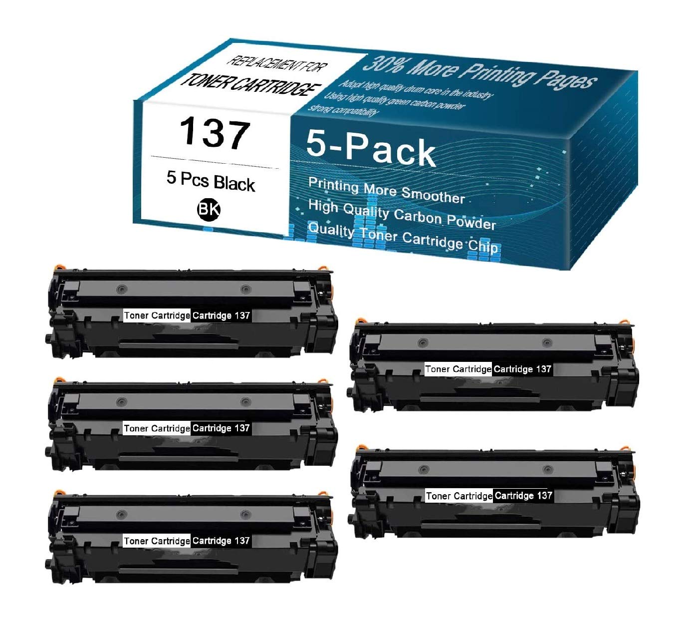 5-Pack Black Compatible Toner Cartridges 137 for Canon imageCLASS MF212w MF216n MF217w MF227dw MF236n MF247dw MF244dw MF249dw LBP151dw D570 MF210 MF220 Printers - High Yield Replacement - Home Office Printing Solution by CuToner