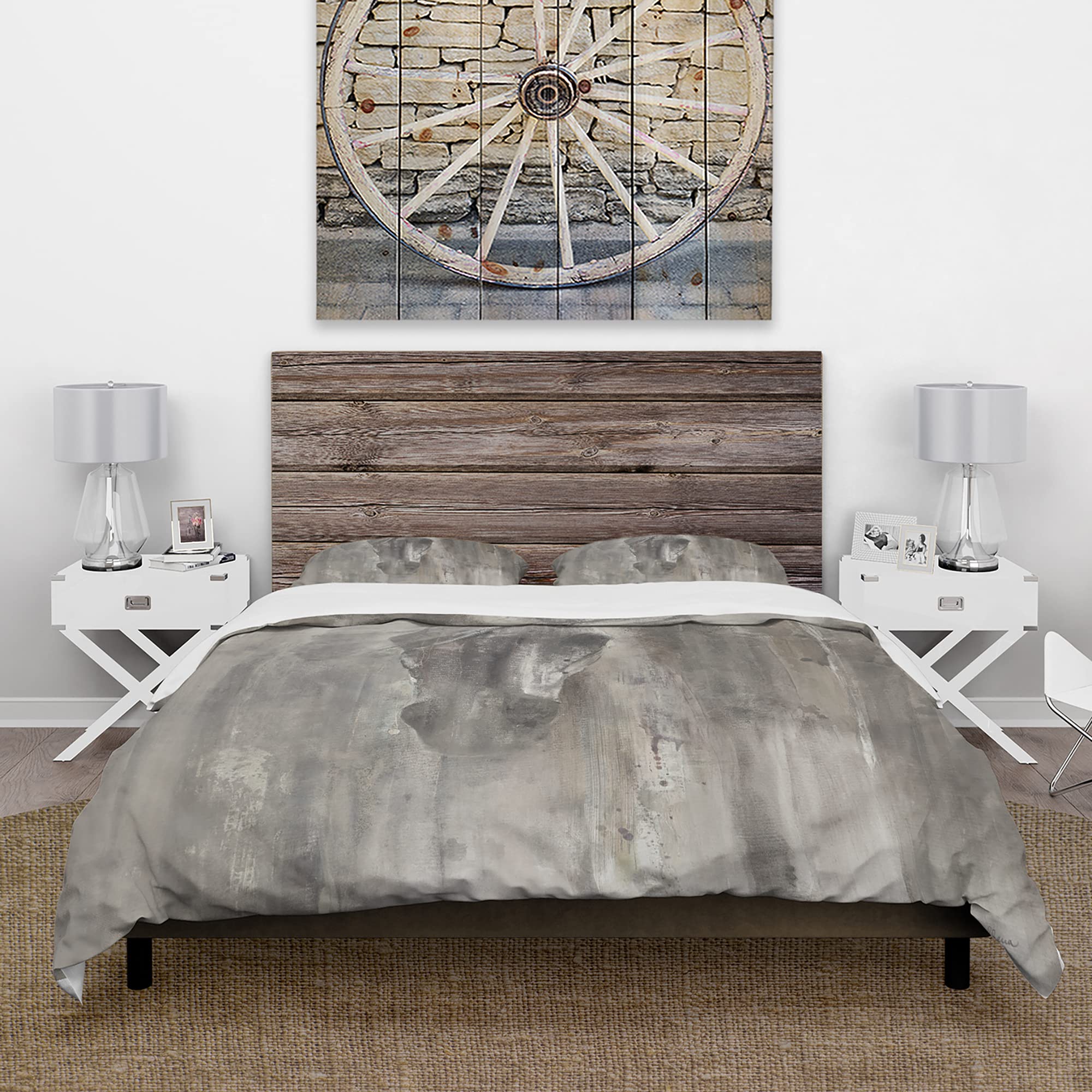 DesignQ Farmhouse Horse Duvet Cover Set King Size - 3 Piece Grey Animal Print Bedding for All Seasons | Perfect for Rustic, Country & Farmhouse Style Bedrooms
