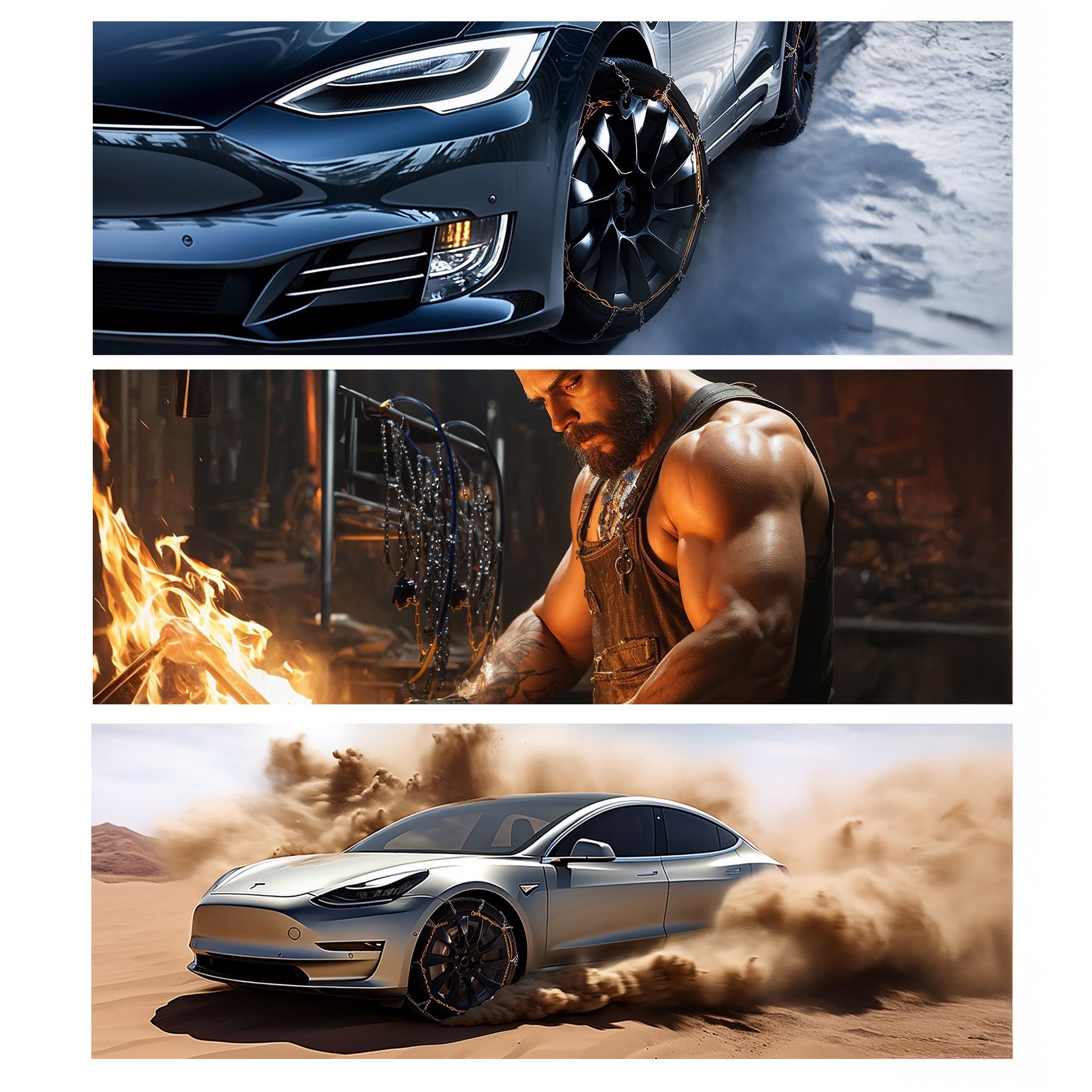 Premium Snow Chains for Tesla Model 3 & Model Y - Heavy Duty Winter Traction for Snowy Roads & Mountain Driving