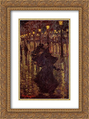 Evening Shower by Maurice Prendergast - 18x24 Inch Gold Ornate Framed Museum Art Print with Double Matting | Paris Inspired Wall Decor for Living Room, Bedroom & Office