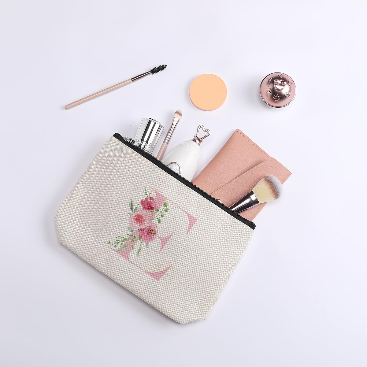 Personalized Pink Initial Makeup Bag - Perfect Bridesmaid Gift, Birthday Present for Women & Moms, Cosmetic Organizer for Best Friends & Brides - Ideal for Travel, Weddings & Everyday Use (Size E)