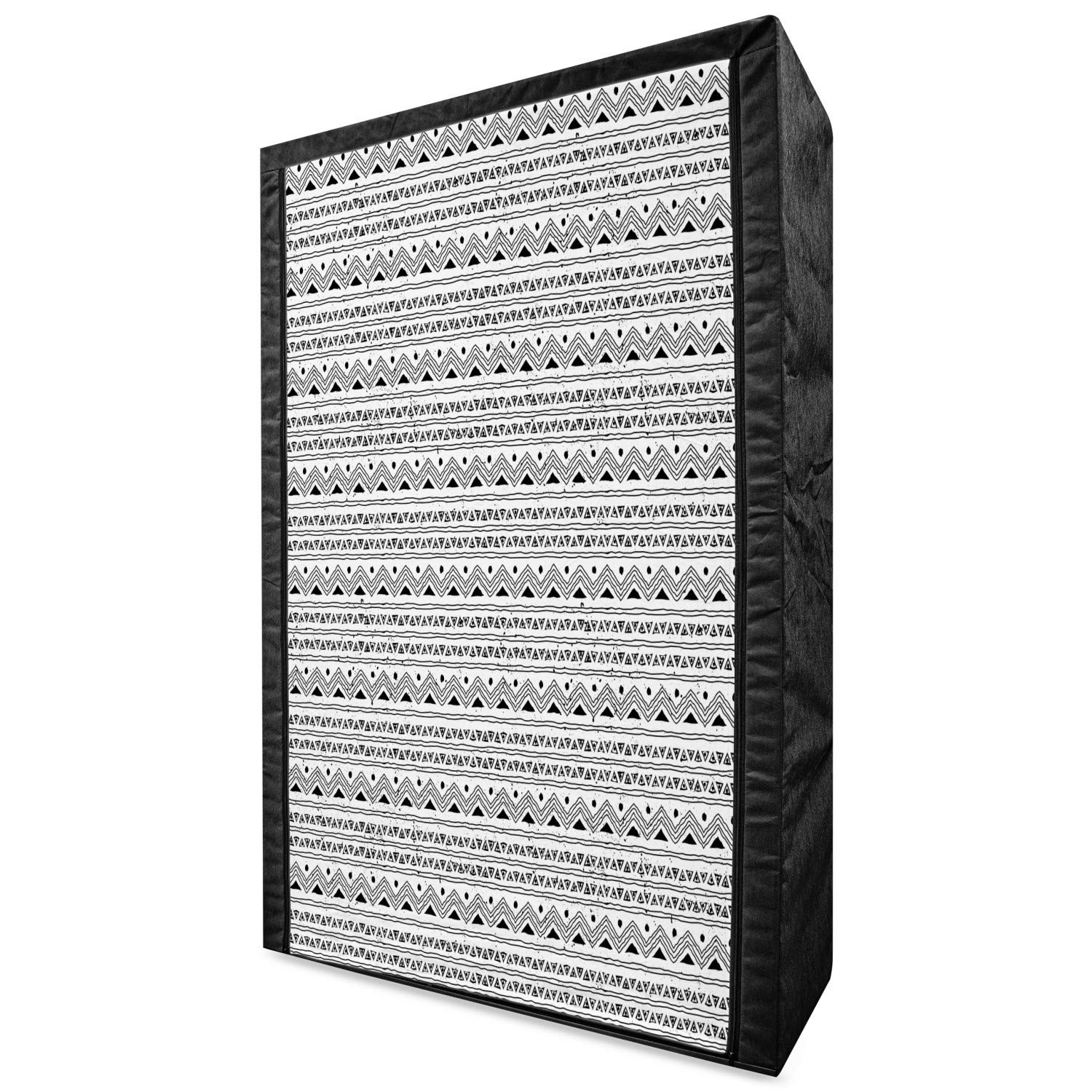 Ambesonne Tribal Portable Fabric Wardrobe - Hand Drawn Native Geometric Triangle Design, 42.5 Inch Clothing Organizer with Shelves for Bedroom & Closet Storage | Black & White | Perfect for Small Spaces, Dorm Rooms & Apartment Living