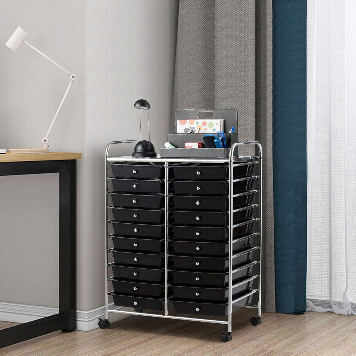 Black 20-Drawer Rolling Cart Storage Organizer for Scrapbook Paper & Studio Supplies - Lightweight, Easy to Move with Spacious Storage - Perfect for Home Office, Garage, School & Craft Room Organization
