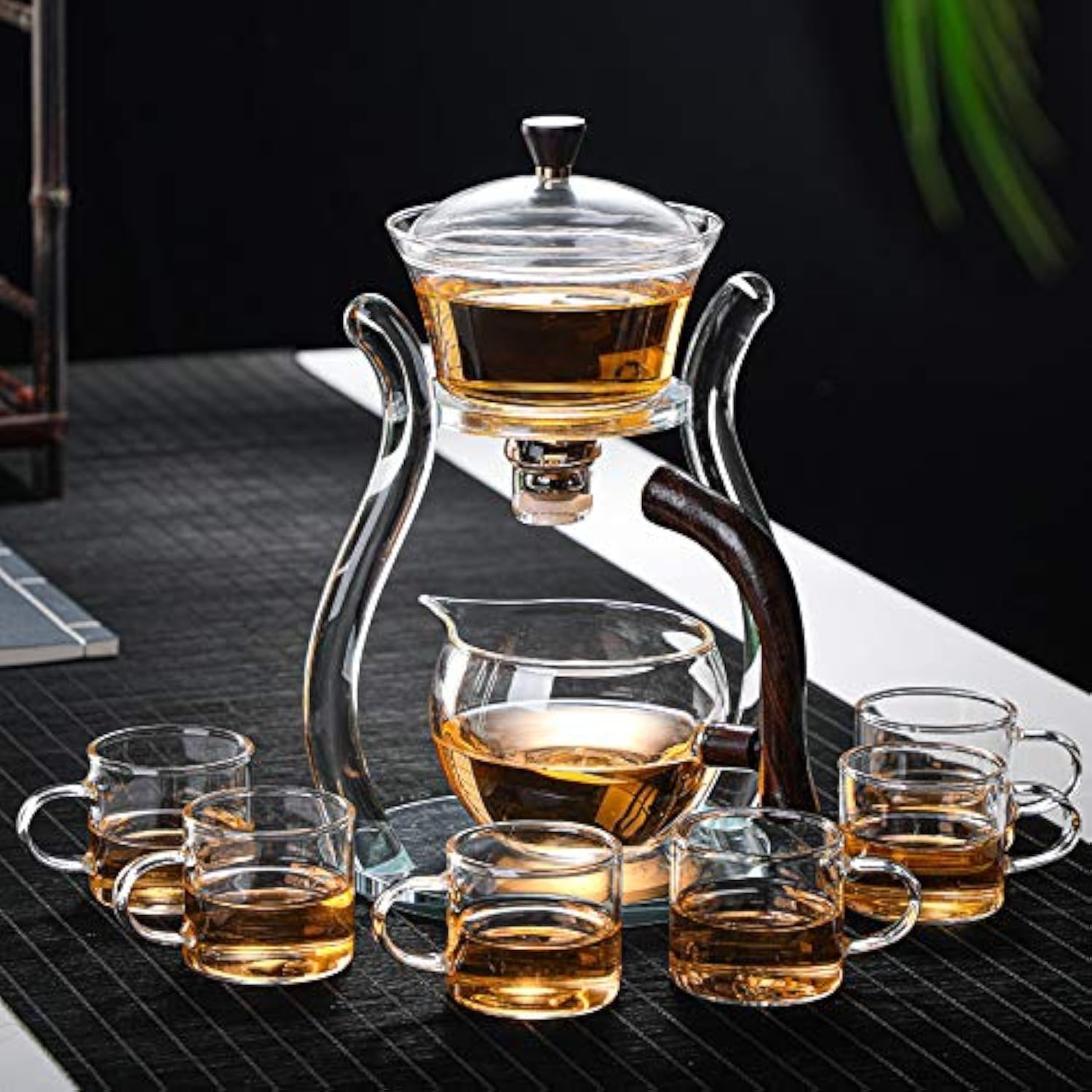 RORA Semi-Automatic Rotating Glass Teapot Set with Infuser - Kungfu Tea Maker for 6 Cups | Perfect for Home, Office & Tea Ceremonies | Elegant Glass Tea Set for Relaxation & Entertaining