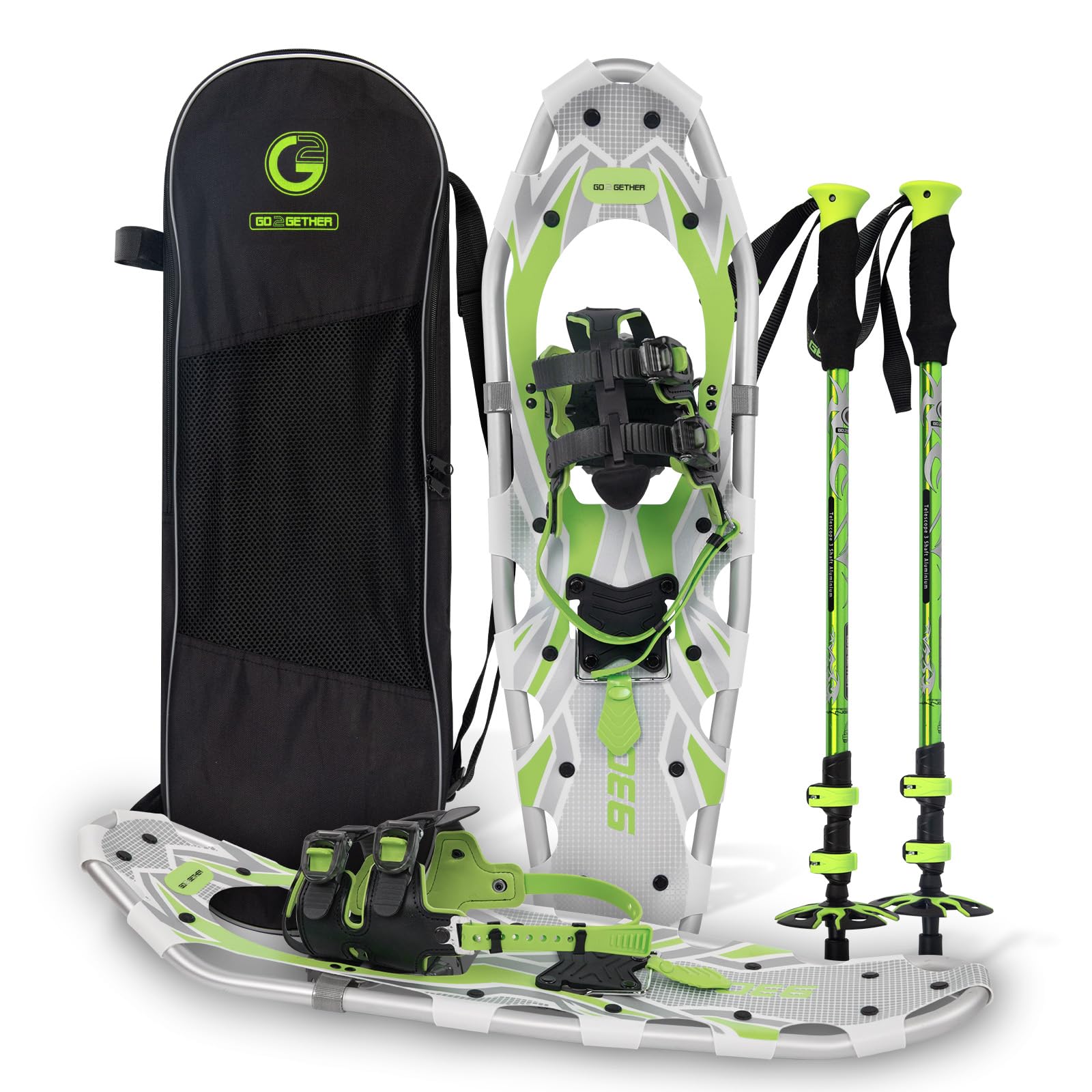 G2 21/25/30/36 Inch Lightweight Snowshoes with Toe Box - EVA Padded Ratchet Binding, Heel Lift & Flexible Pivot Bar - Durable Back Strap, Trekking Poles & Carrying Bag Included - 5 Colors Available - Perfect for Winter Hiking, Backpacking & Snow Trekking Adventures