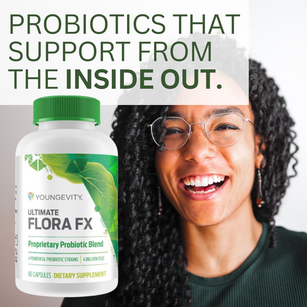Youngevity Ultimate Flora FX Probiotic Supplement - 4 Bottles (60 Capsules Each) for Digestive Health & Immune Support - Perfect for Daily Wellness Routine & Travel