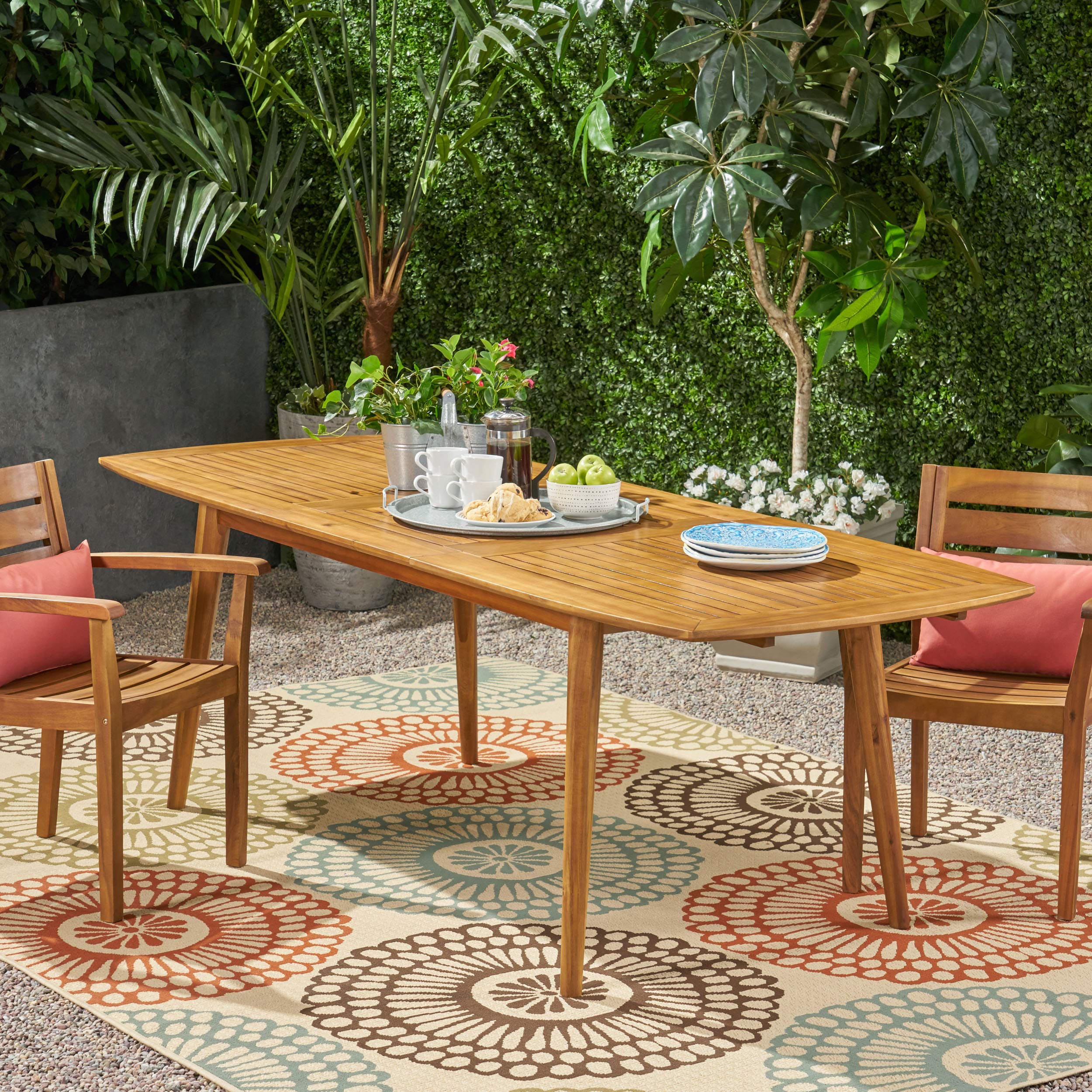 GDFStudio Expandable Acacia Wood Outdoor Dining Table - Teak Finish, Weather-Resistant for Patio, Garden & Backyard Entertaining