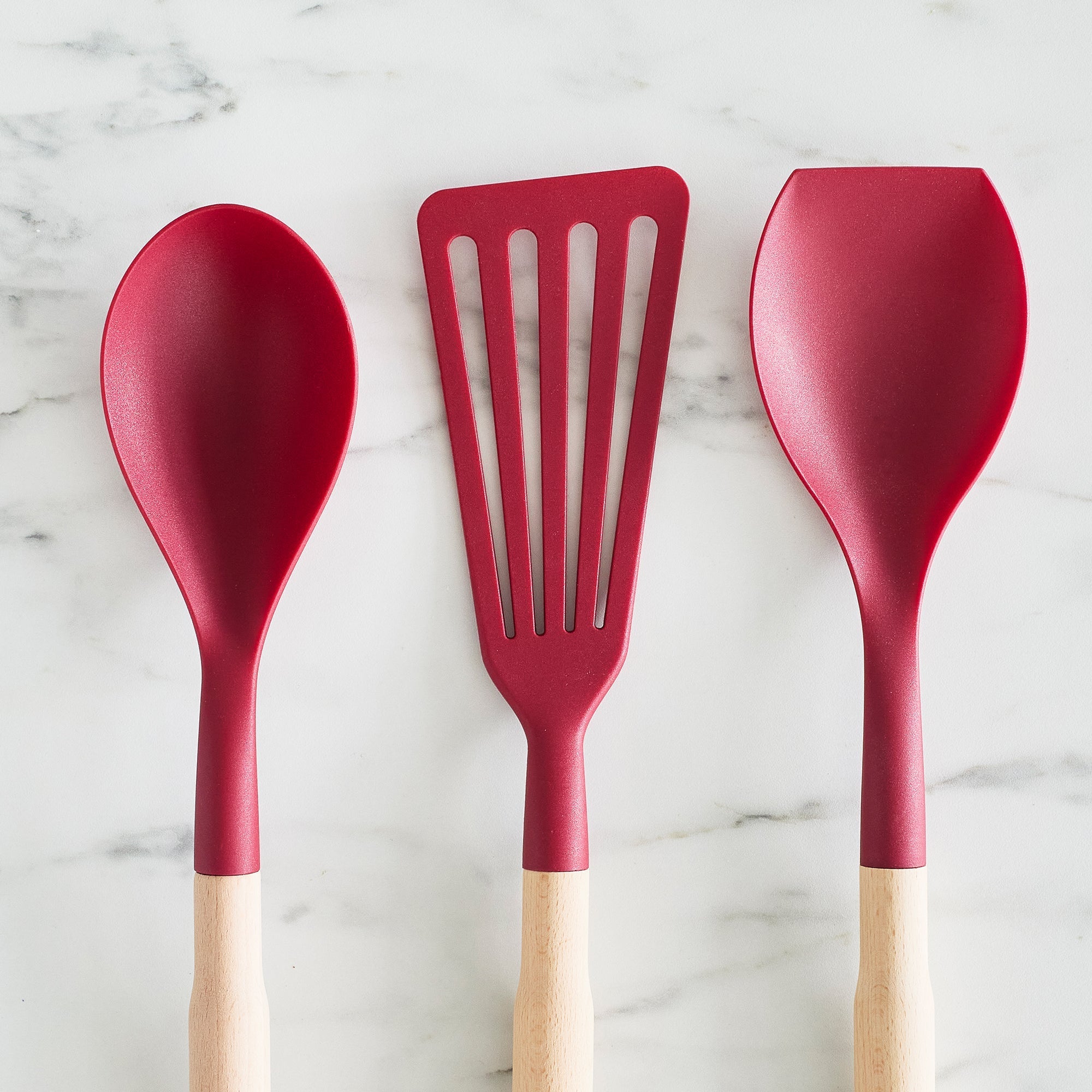 GreenLife Non-Toxic Nylon & Wooden Cooking Utensil Set with Ceramic Holder - 7 Piece Kitchen Tools for Sauteing, Stirring & Serving - BPA-Free & Heat-Resistant (Red) - Perfect for Home Chefs & Healthy Cooking