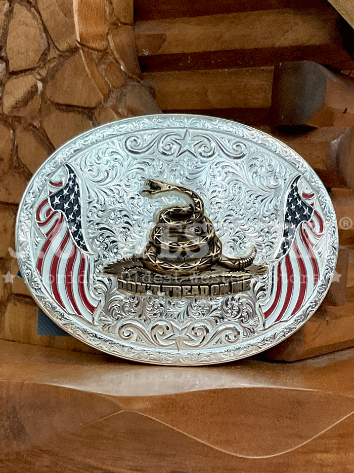 Montana Silversmiths AM53100 1006L Don't Tread On Me Western Belt Buckle - Handcrafted in USA - Patriotic Silver Cowboy Accessory for Rodeo, Country Music Festivals & Western Fashion