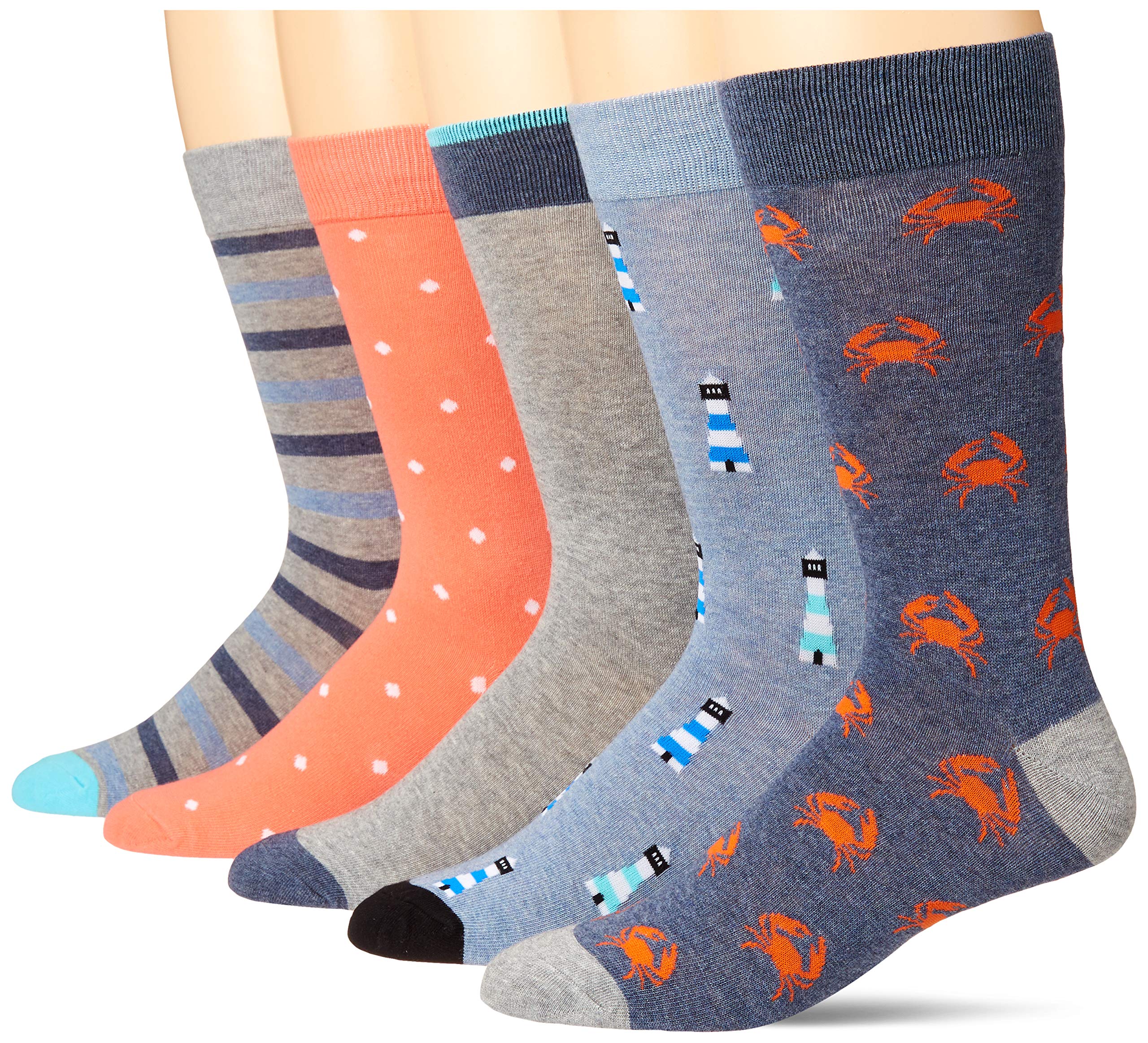 Amazon Essentials Men's Comfortable Patterned Dress Socks - 5 Pairs Pack for Business, Office & Formal Occasions