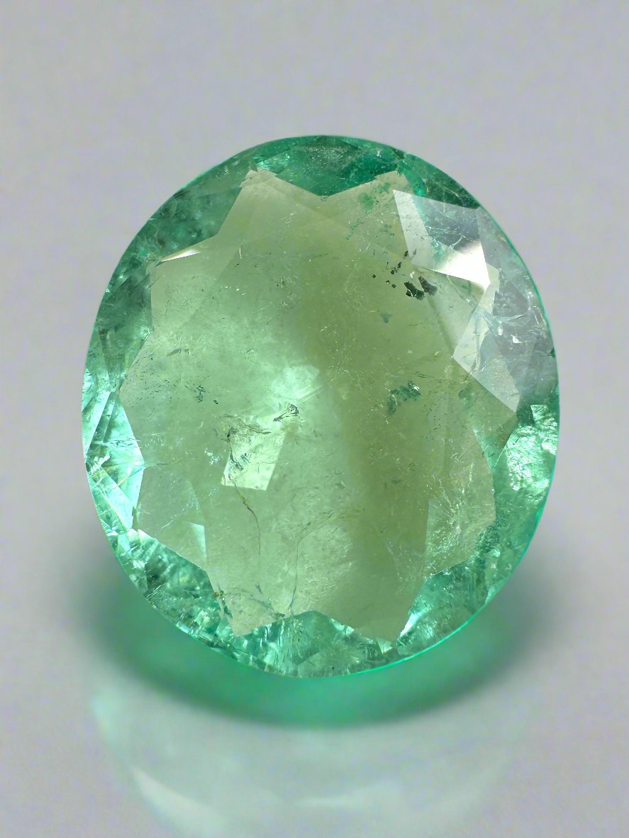 Premium 19.15tcw 20x18mm Oval Cut Loose Colombian Emerald Gemstone - Light Green Bubbly Natural Emerald for Jewelry Making, Engagement Rings & Luxury Gifts