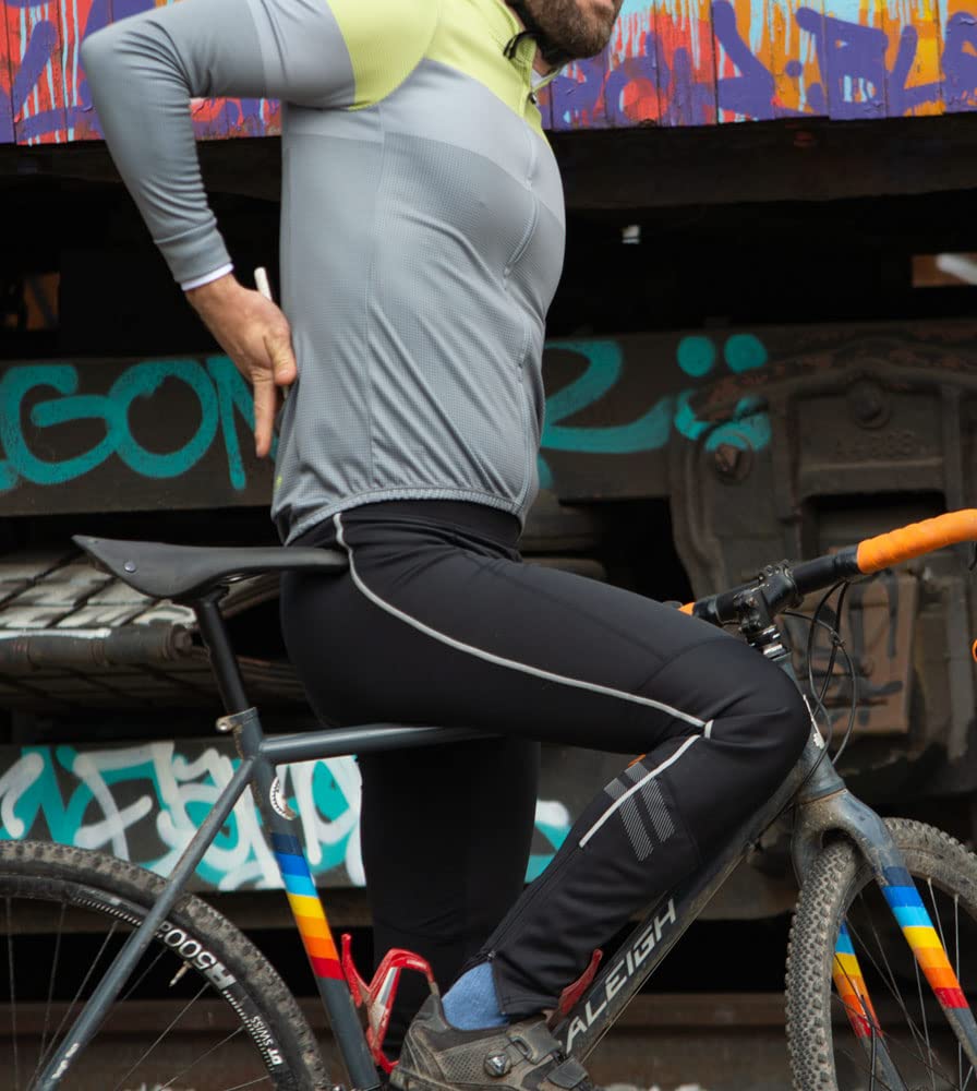 Men's Windproof Cycling Tights with Padding - High Visibility Reflective Leggings for Cold Weather Riding | Winter Biking, Road Cycling & Outdoor Training