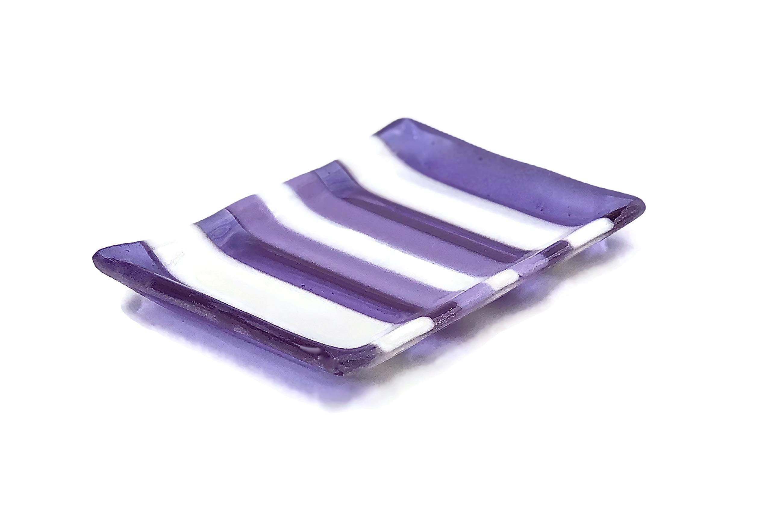 Purple and White Glass Soap Dish - Elegant Bathroom Organizer for Sink Countertop, Shower Caddy & Vanity Decor - Durable & Stylish Soap Holder for Home, Hotel, Spa