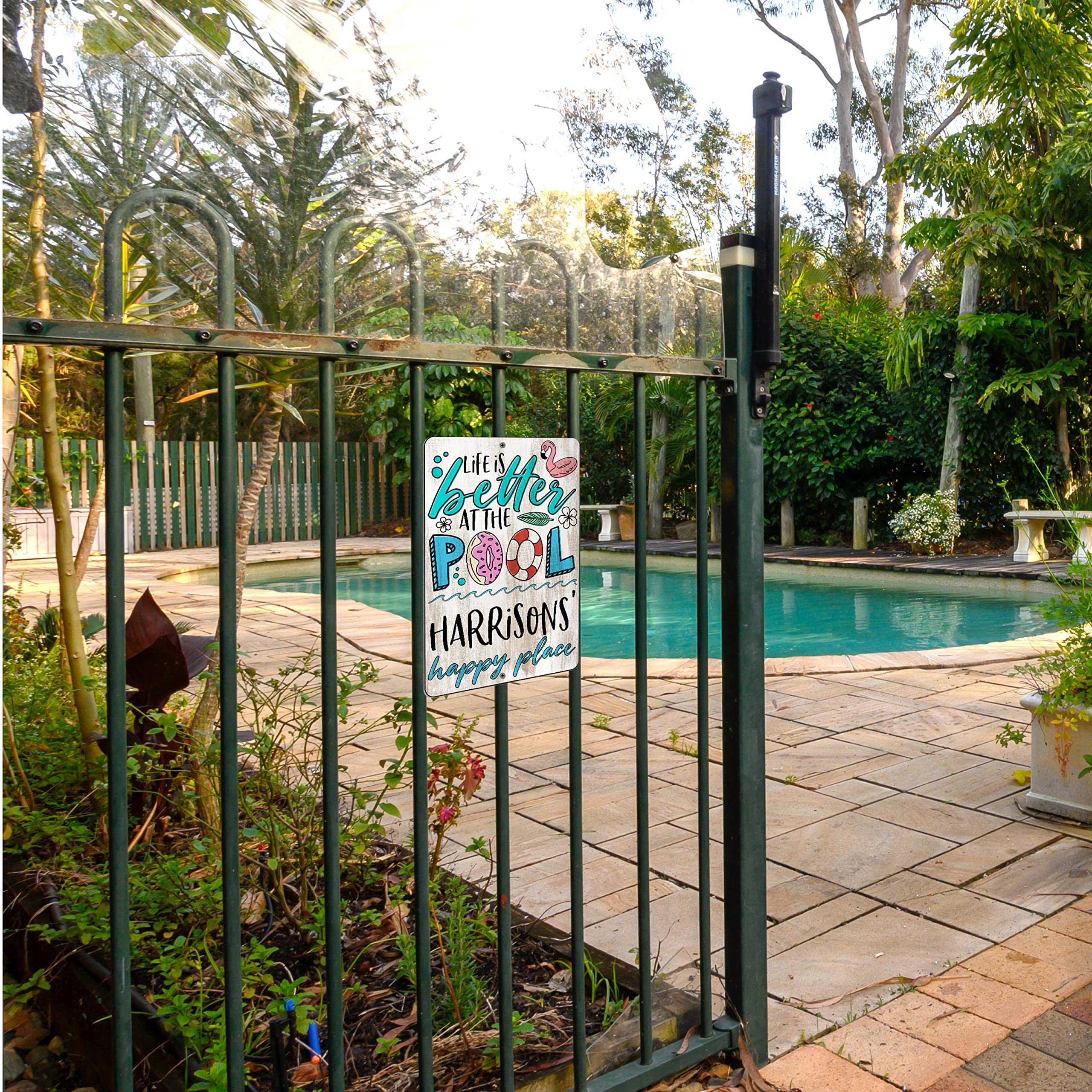 Personalized Pool Sign with Name - Custom Metal Sign for Garden, Patio, Hot Tub & Pool Deck | 7 Unique Designs | Funny Backyard Decor & Gift for Swimming Pool Owners | Perfect for Outdoor Decor, Housewarming & Pool Party Gifts