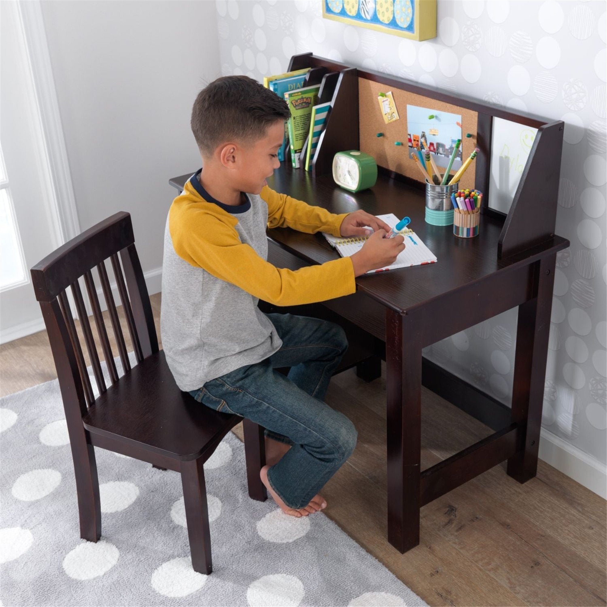 KidKraft Study Desk with Chair - Espresso Wooden Kids Desk Set for Homework & Drawing - Perfect for Bedroom, Playroom & Homeschooling