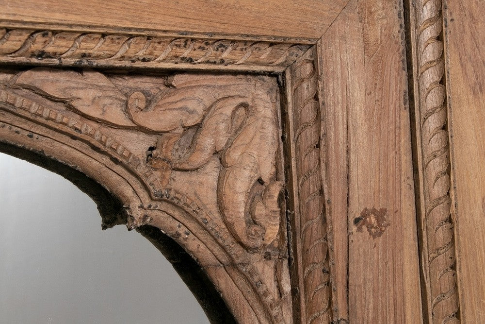 Hand Carved Indian Mehrab Arched Window Frame Mirror - Natural Wooden Wall Decor for Living Room, Bedroom & Entryway - Boho Home Decor, Ethnic Wall Art, Unique Housewarming Gift