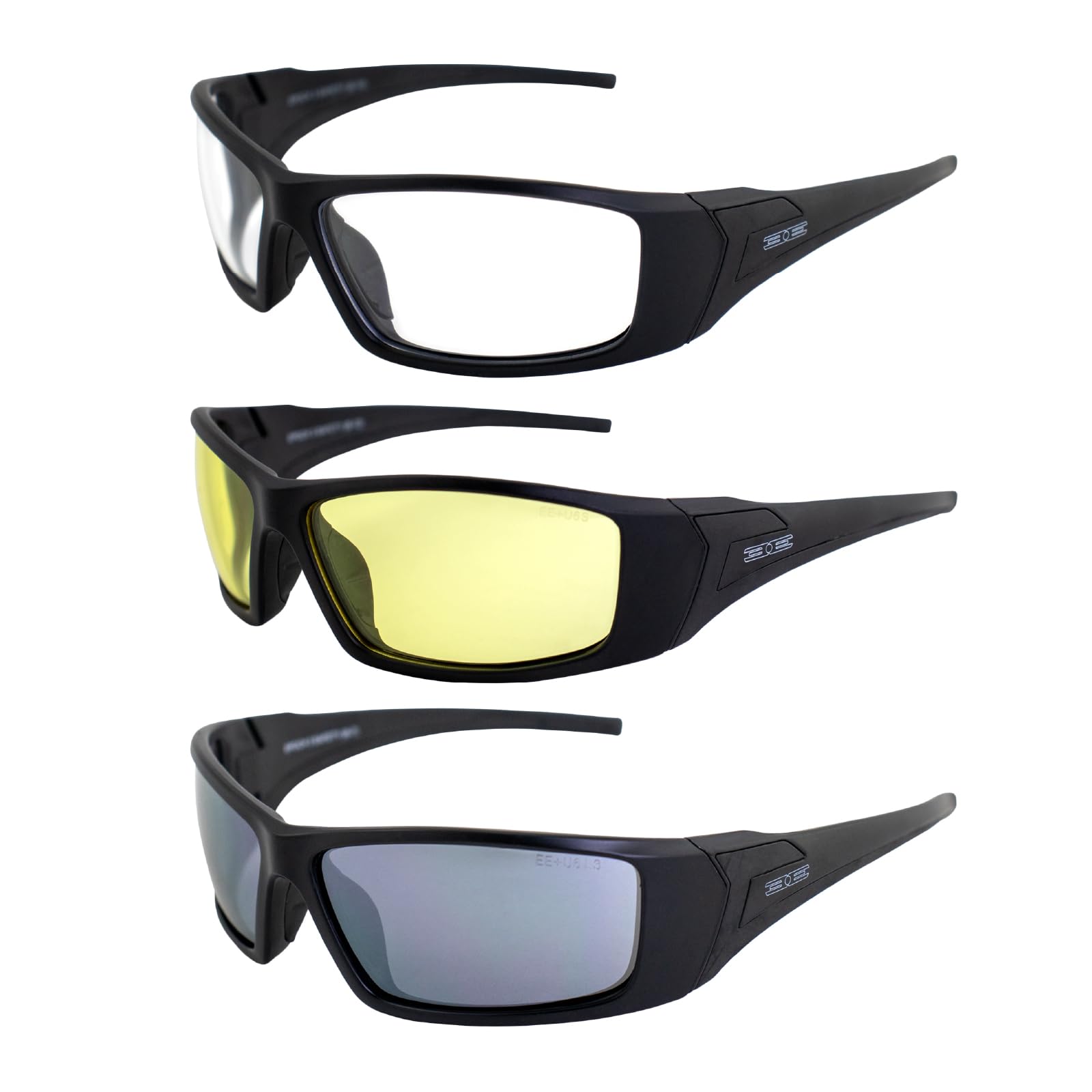 Epoch Eyewear Liberator Sport Sunglasses - 3 Pack Black Frames with Clear, Smoke & Yellow Lenses for Running, Cycling & Outdoor Activities