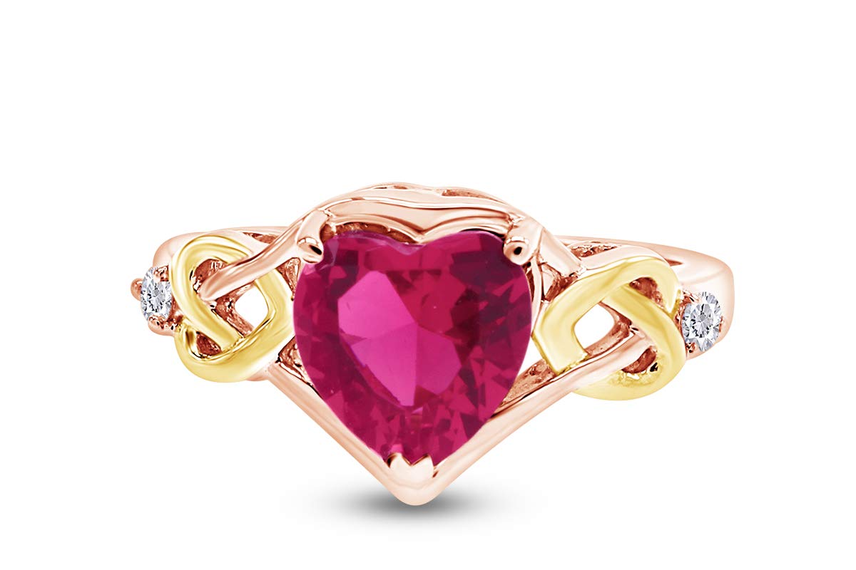 AFFY Sterling Silver & 14K Gold Plated Diamond & Heart Ruby Ring (1.88 CTTW) - Elegant Gift for Valentine's Day, Anniversary & Special Occasions