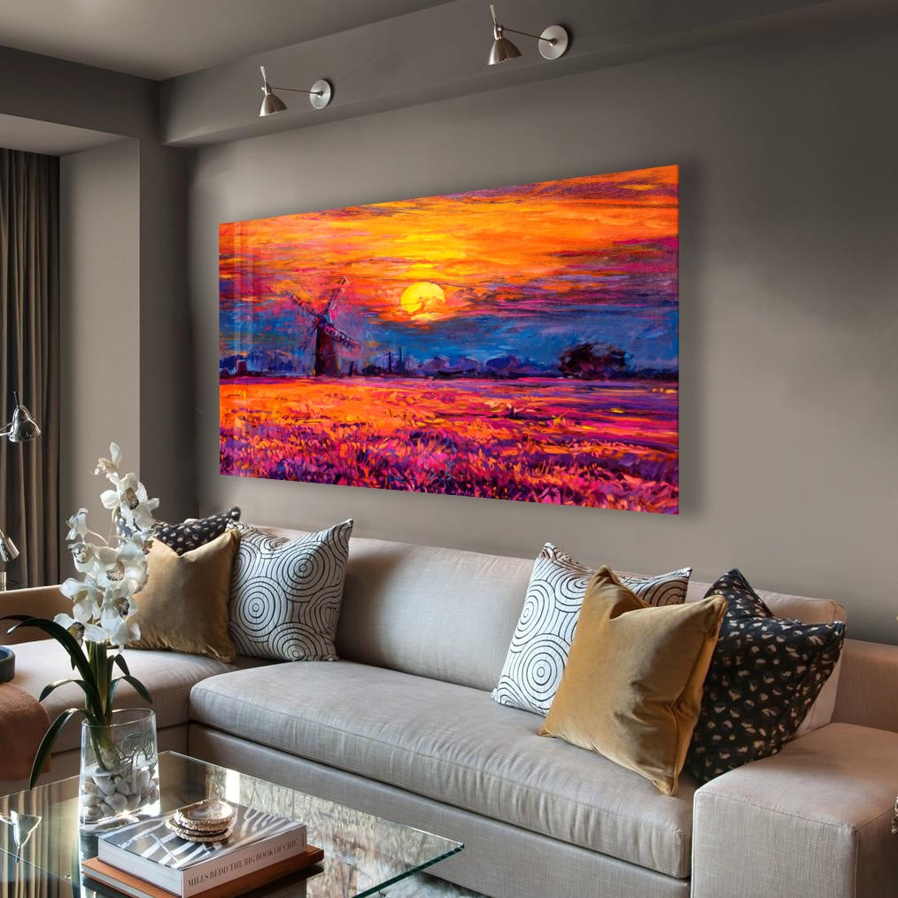 Stunning Sunset Wall Art - Handmade Canvas Painting for Home & Office Decor - Perfect for Living Room, Bedroom, or Gift