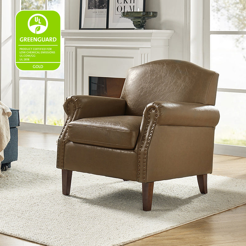 Gianfranco Vegan Leather Armchair with Sturdy Wooden Legs - Modern Vegan Leather Lounge Chair for Living Room, Office & Reading Nook - Eco-Friendly Faux Leather Accent Chair