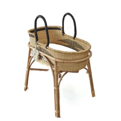 **Bolga Woven Baby Bassinet with Cane Stand - 12x18x30 IN Newborn Bed with Mattress - Modern Nursery Gift for Boys & Girls - Perfect for Co-Sleeping, Travel & Nursery Decor**