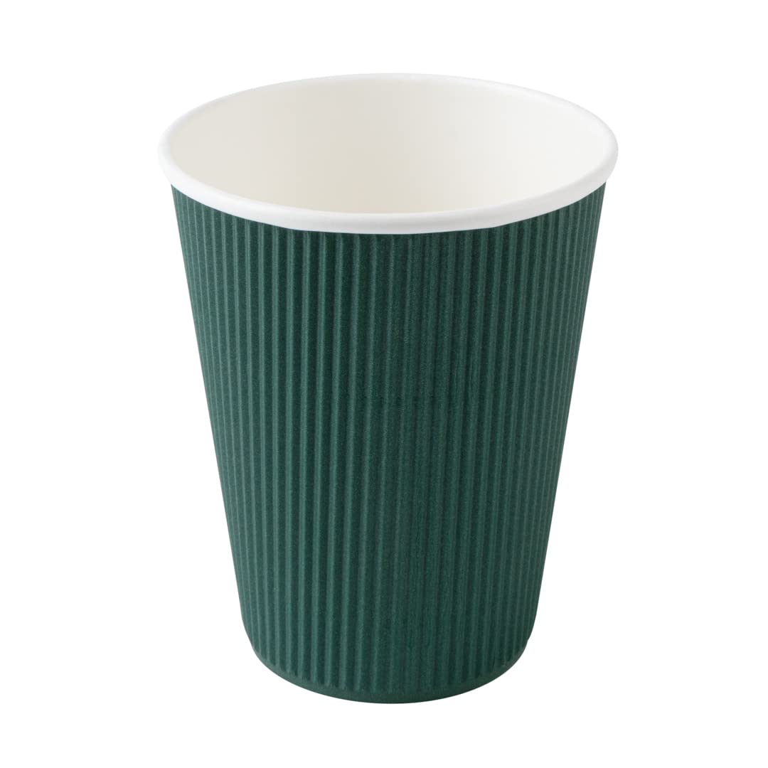 12oz Insulated Coffee Cups with Lids (20 Pack) - Leakproof & Non-Slip Dark Green Disposable Paper Cups for Hot Beverages - Perfect for Coffee, Tea, Hot Chocolate, Lattes in Cafes, Offices, or Home Use