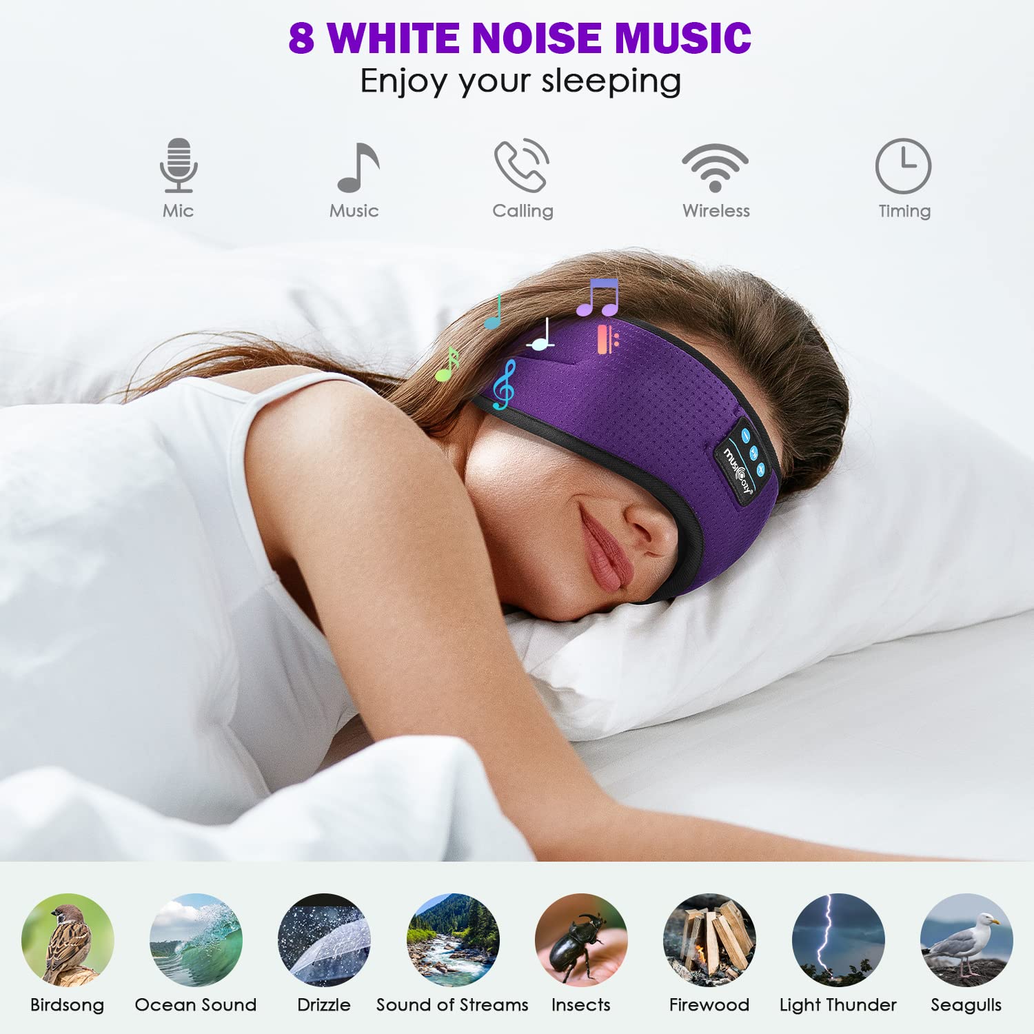 Musicozy Bluetooth Sleep Headband with White Noise - Wireless 3D Sleeping Headphones for Insomnia, Yoga, Travel & Office - Cool Tech Gadgets Gift Set (2 Packs) - Perfect for Nighttime Relaxation, Meditation & Stress Relief