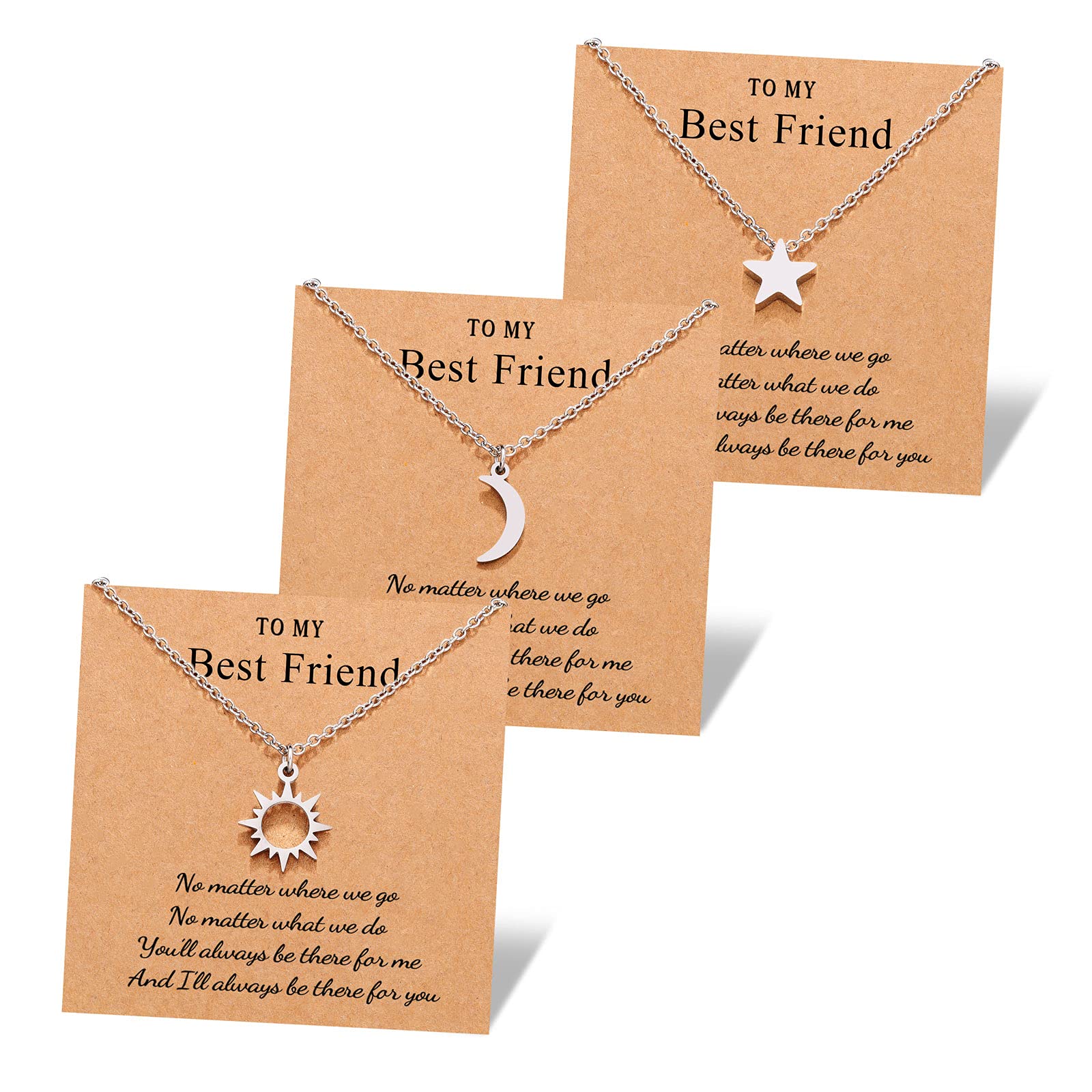 Dainty Sun Moon Star Friendship Necklace for 2/3 Best Friend Sisters Women Girls - Perfect Gift for Birthdays, Anniversaries, and Special Moments