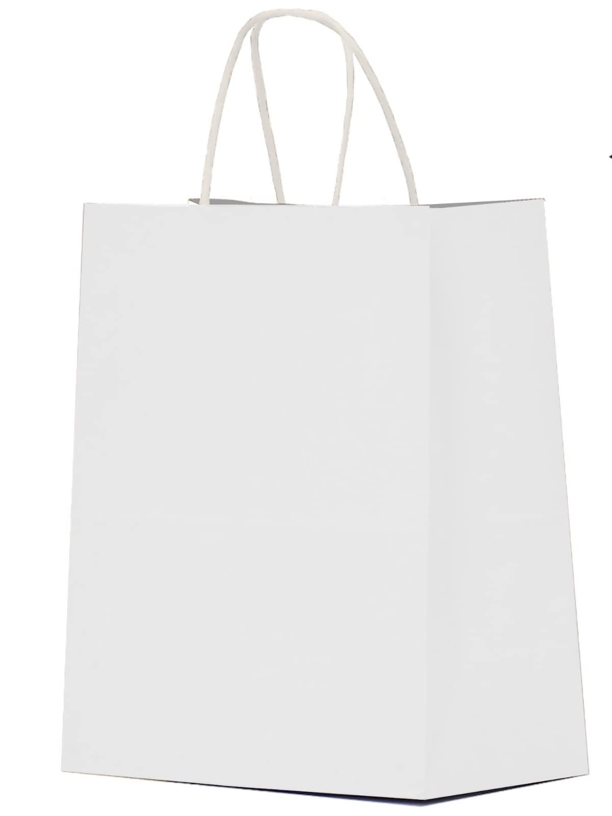 Qutuus 25-Pack White Paper Gift Bags with Handles 8x4.5x10 Inches - Medium Bulk Gift Bags for Valentine's Day, Birthday Parties, Baby Showers & Wedding Favors - Premium Quality White Favor Bags