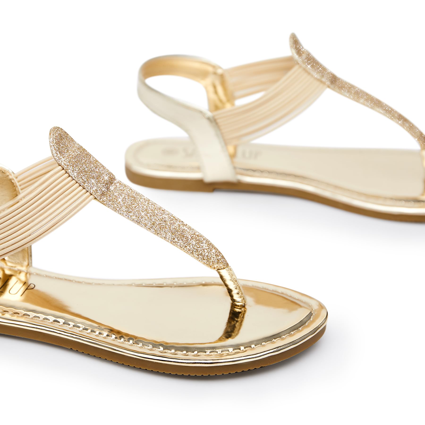 **SANDALUP Women's Sparkling Elastic Strap Flat Sandals - Comfortable Thong Sandals with Ankle Strap for Summer, Beach, Parties & Casual Walking**
