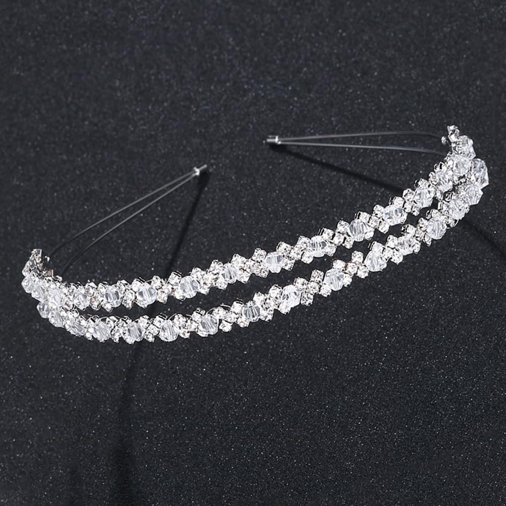 Lurrose Double Layer Silver Hair Hoop Rhinestone Headband - Elegant Wedding Hair Loop Clasp for Brides, Prom, Parties & Special Occasions