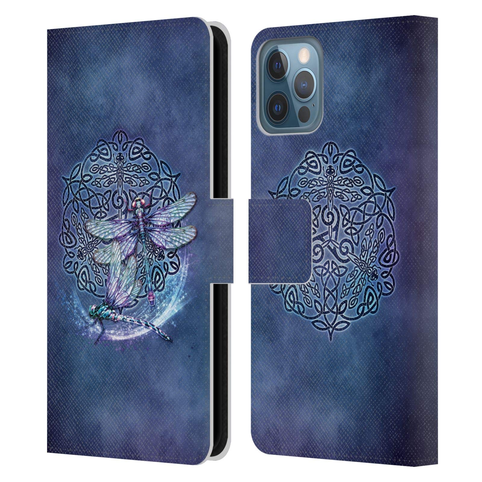 Officially Licensed Brigid Ashwood Dragonfly Celtic Wisdom Leather Book Wallet Case for Apple iPhone 12 & 12 Pro - Stylish Protective Cover with Card Slots for Everyday Use & Travel