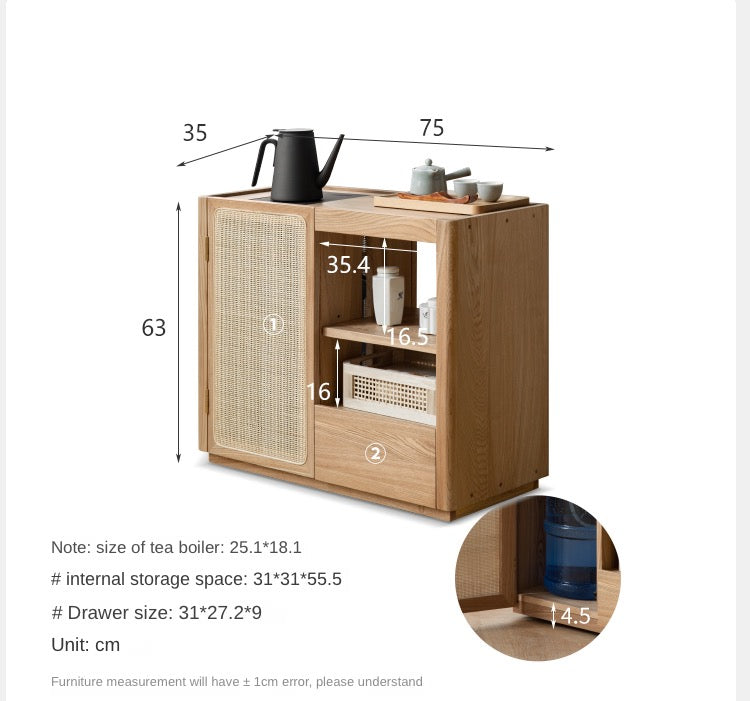 Solid Oak and Ash Wood Tea Maker Mobile Side Cabinet - Portable Side Table for Living Room, Bedroom, or Office