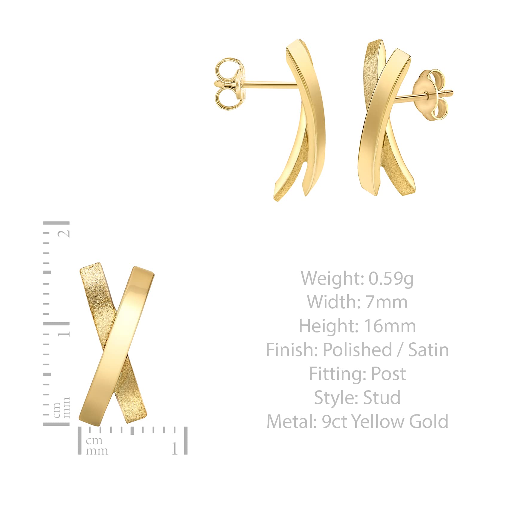 Carissima Gold 9ct Yellow Gold Satin & Polished Crossover Earrings for Women | Elegant Everyday Jewelry, Perfect for Parties, Weddings & Special Occasions