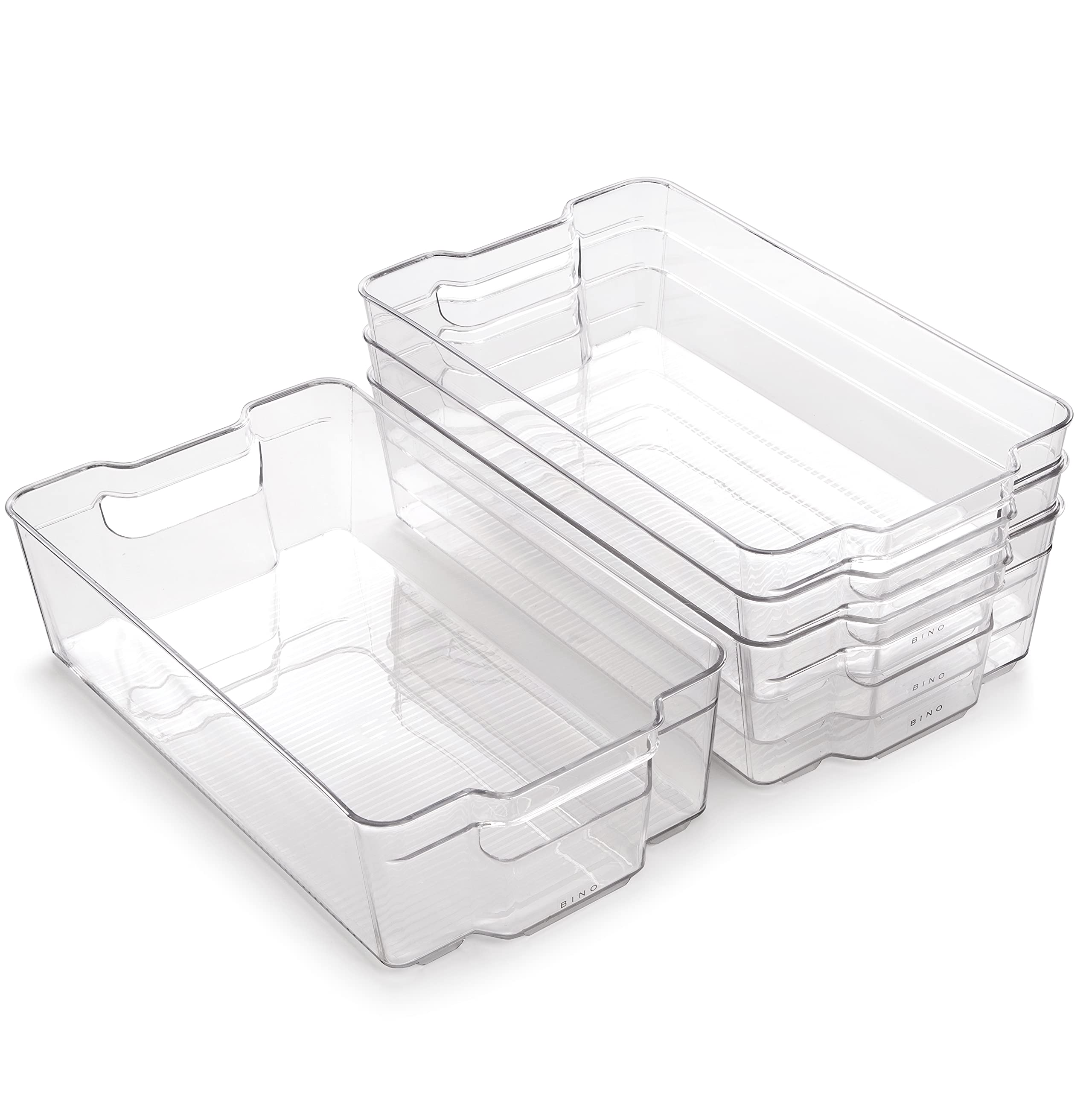 BINO Stackable Storage Bins - 4 Pack Clear Plastic Organizers for Pantry, Fridge & Home Organization | X-Large BPA-Free Storage Containers | The Stacker Collection | Perfect for Kitchen, Bathroom & Closet Storage